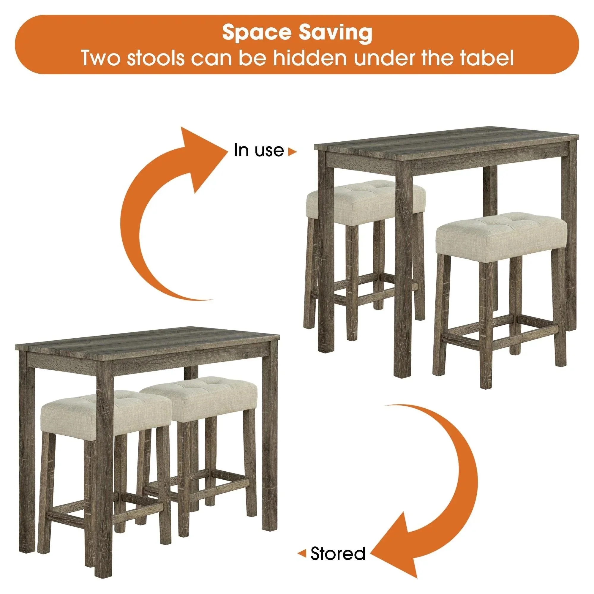 Parrot Uncle 1 Traditional Breakfast Dining Table Set with 2 Stools for Apartment (SL3400BR-PT-3PK-PU) - Image 3
