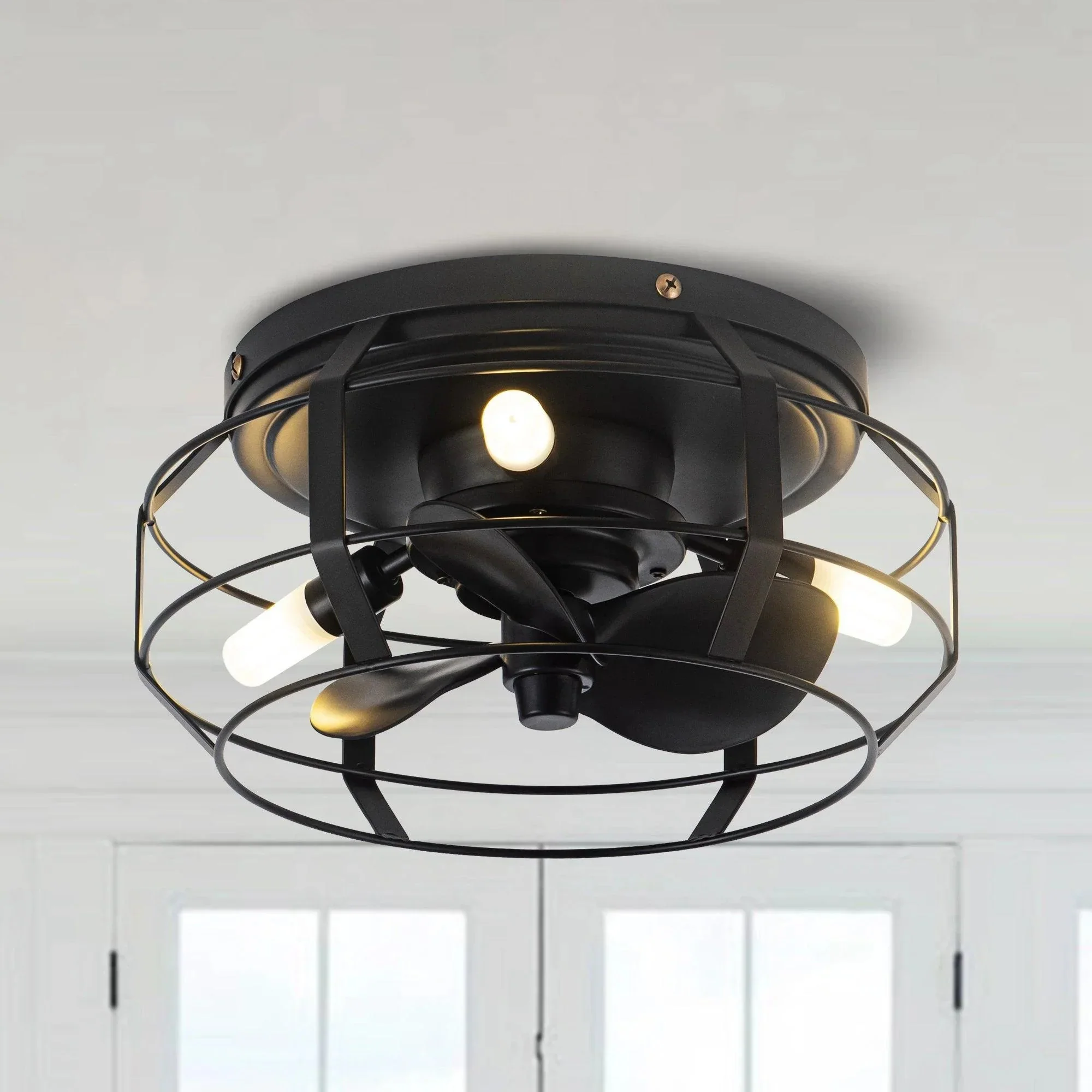 Parrot Uncle 12-Inch Flush Mount Low Profile Caged Small Ceiling Fan with Light and Remote Control - Image 3