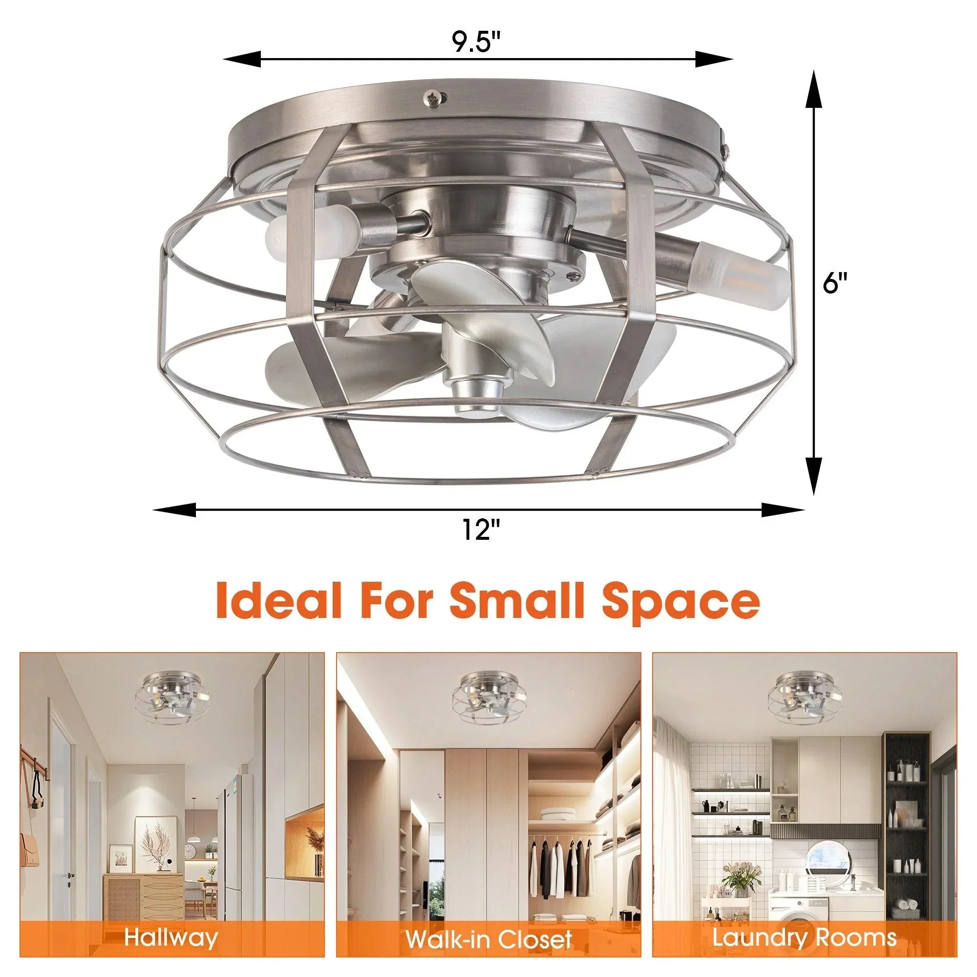 Parrot Uncle 12-Inch Flush Mount Low Profile Caged Small Ceiling Fan with Light and Remote Control - Image 5