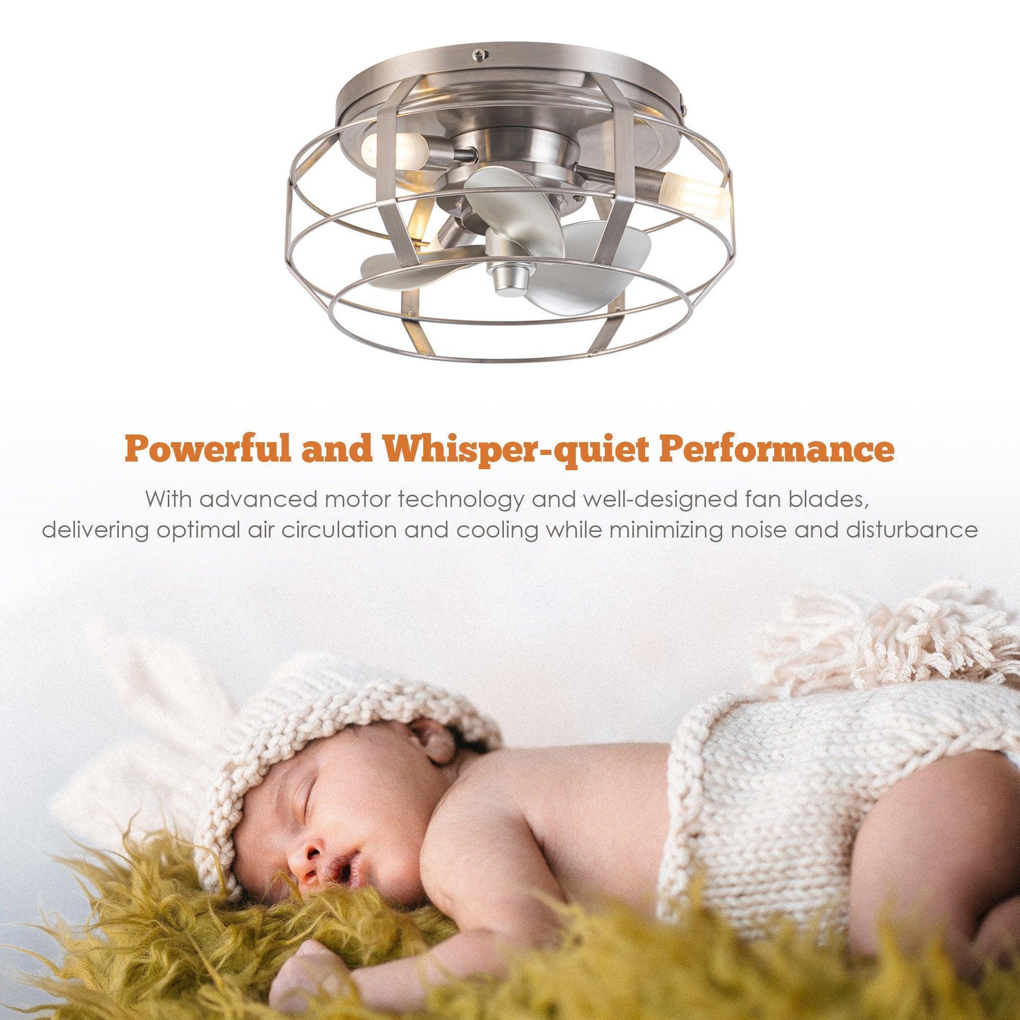 Parrot Uncle 12-Inch Flush Mount Low Profile Caged Small Ceiling Fan with Light and Remote Control - Image 8