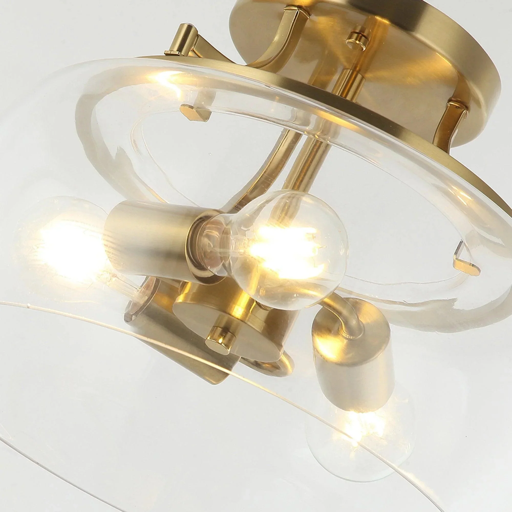 Parrot Uncle 13-Inch 3-Light Brass Gold Semi-Flush Mount Ceiling Light Fixture with Clear Glass Shade (C2273110V) - Image 3