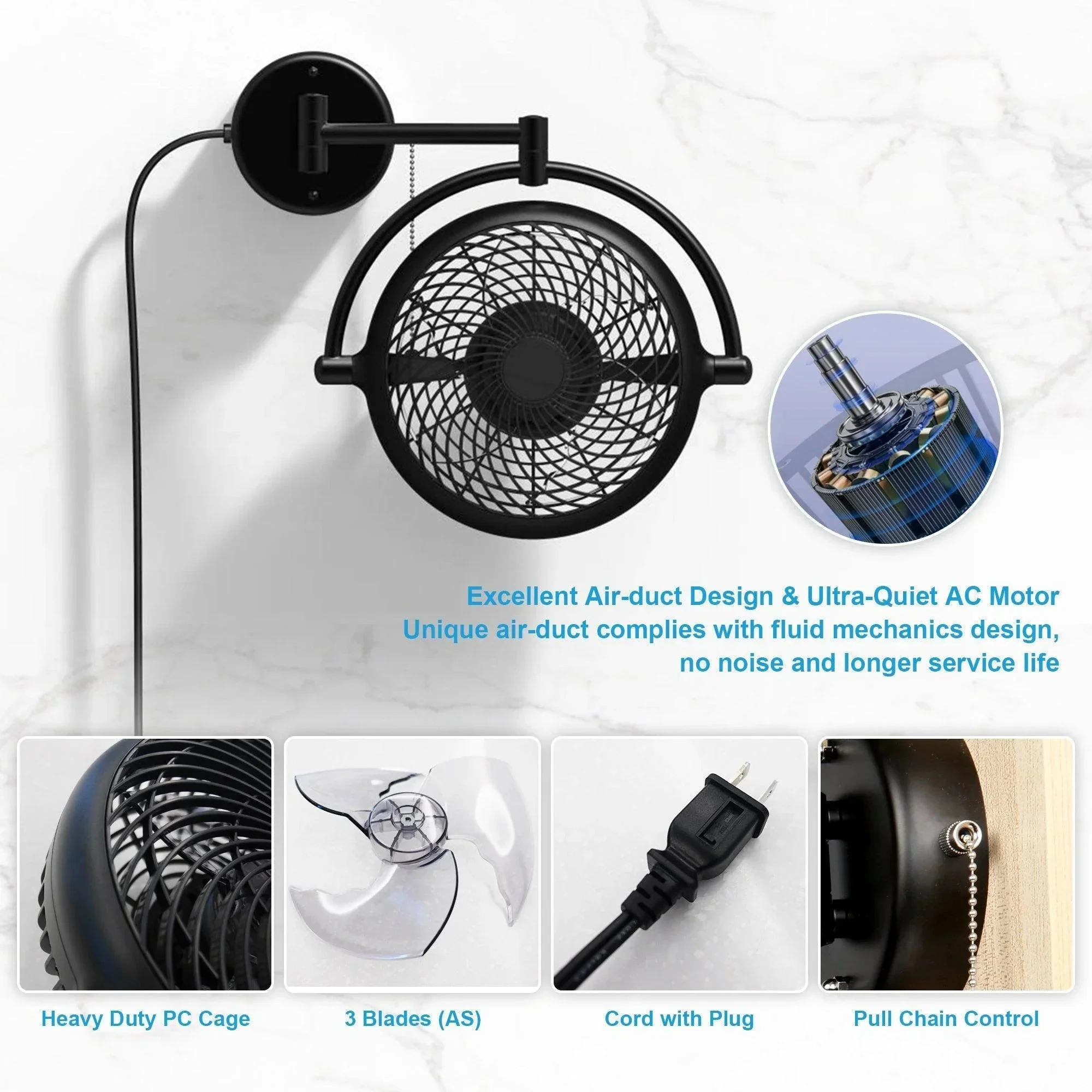 Parrot Uncle 13-Inch Industrial Bathroom Ceiling Fan with Pull Chain - Image 7