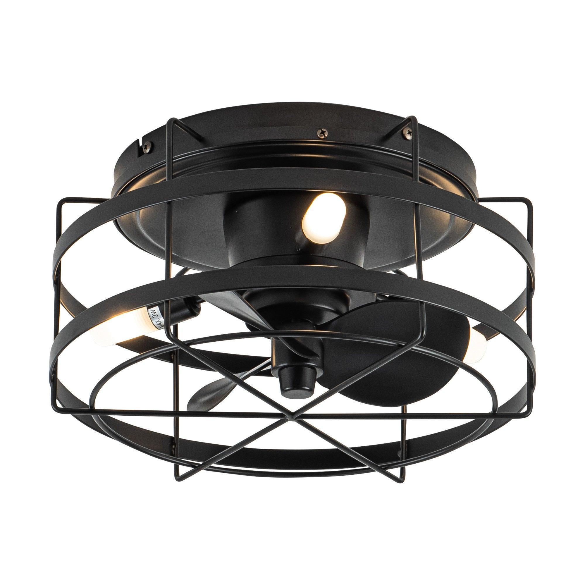 Parrot Uncle 13-Inch Madurai Farmhouse Flush Mount Reversible Ceiling Fan with Lighting and Remote Control (F8270BK110V) - Image 12