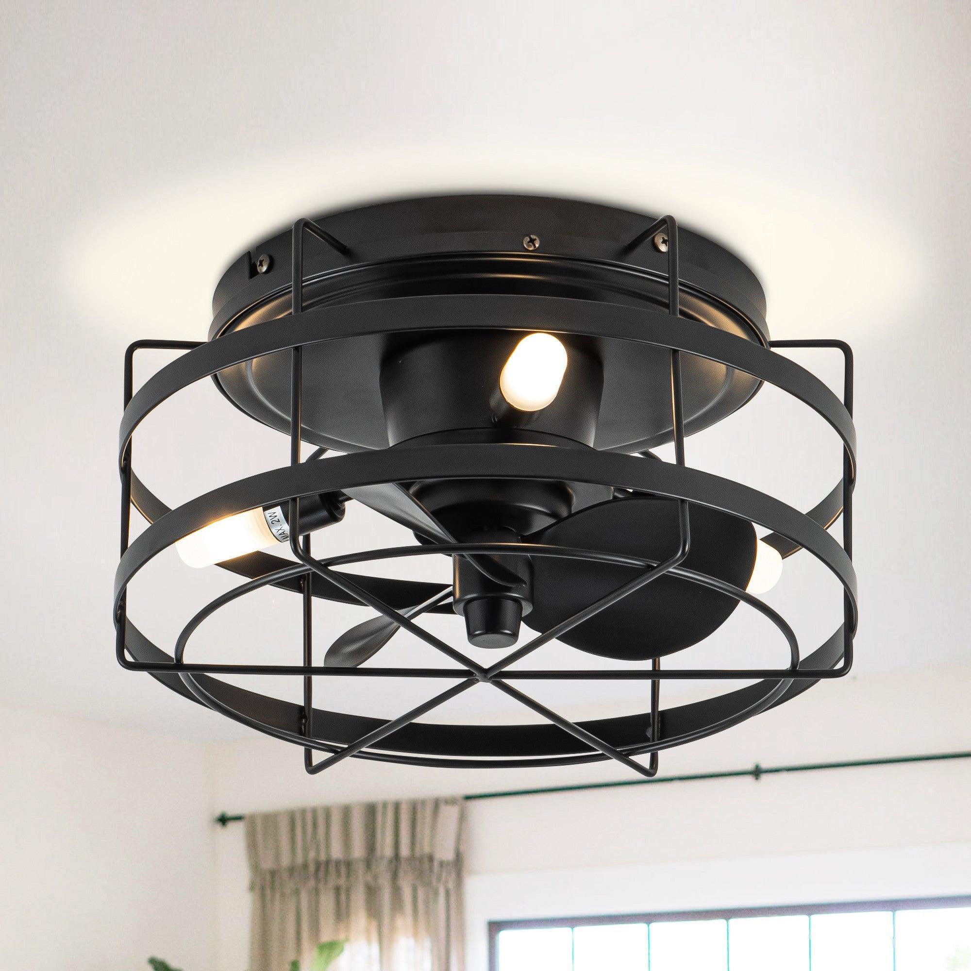 Parrot Uncle 13-Inch Madurai Farmhouse Flush Mount Reversible Ceiling Fan with Lighting and Remote Control (F8270BK110V) - Image 5