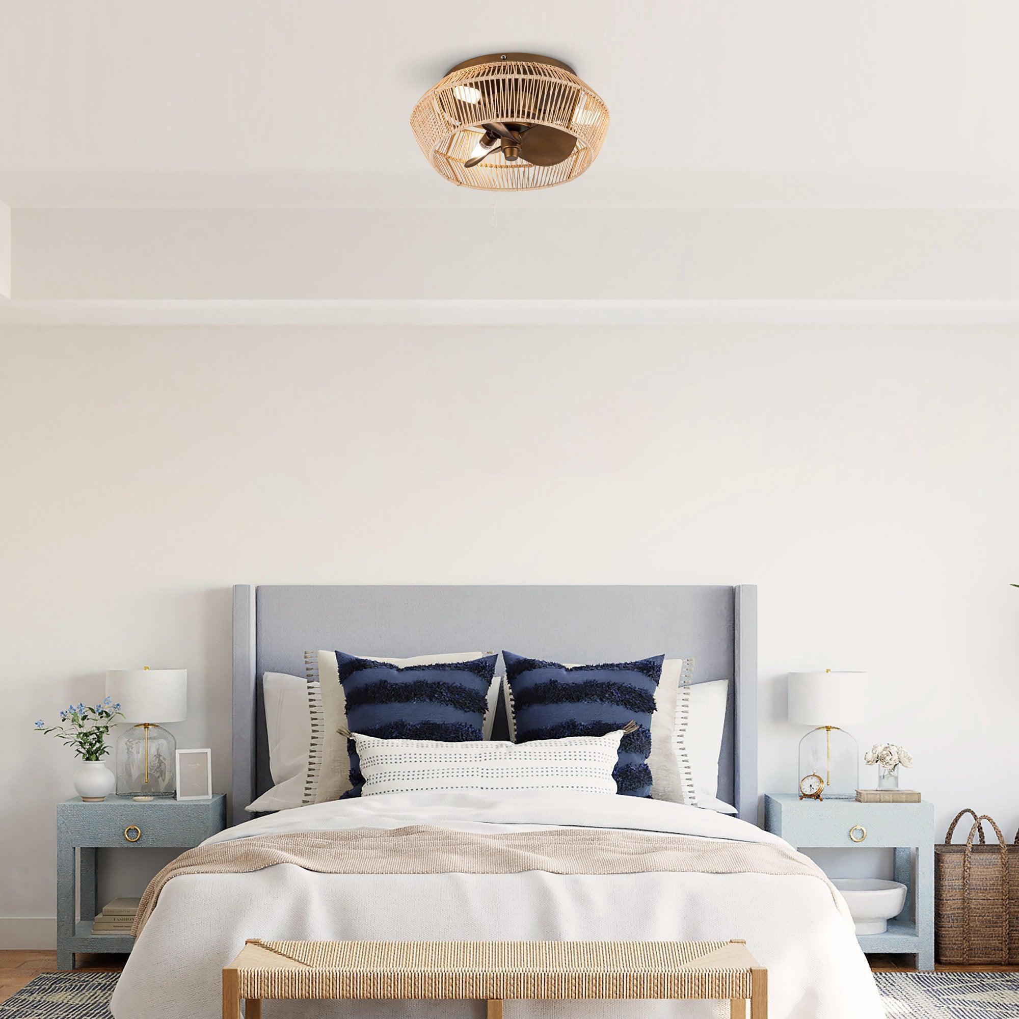 Parrot Uncle 14-Inch Farmhouse DC Motor Flush Mount Reversible Iron Ceiling Fan with LED Lighting and Remote Control (F8257110V) - Image 2