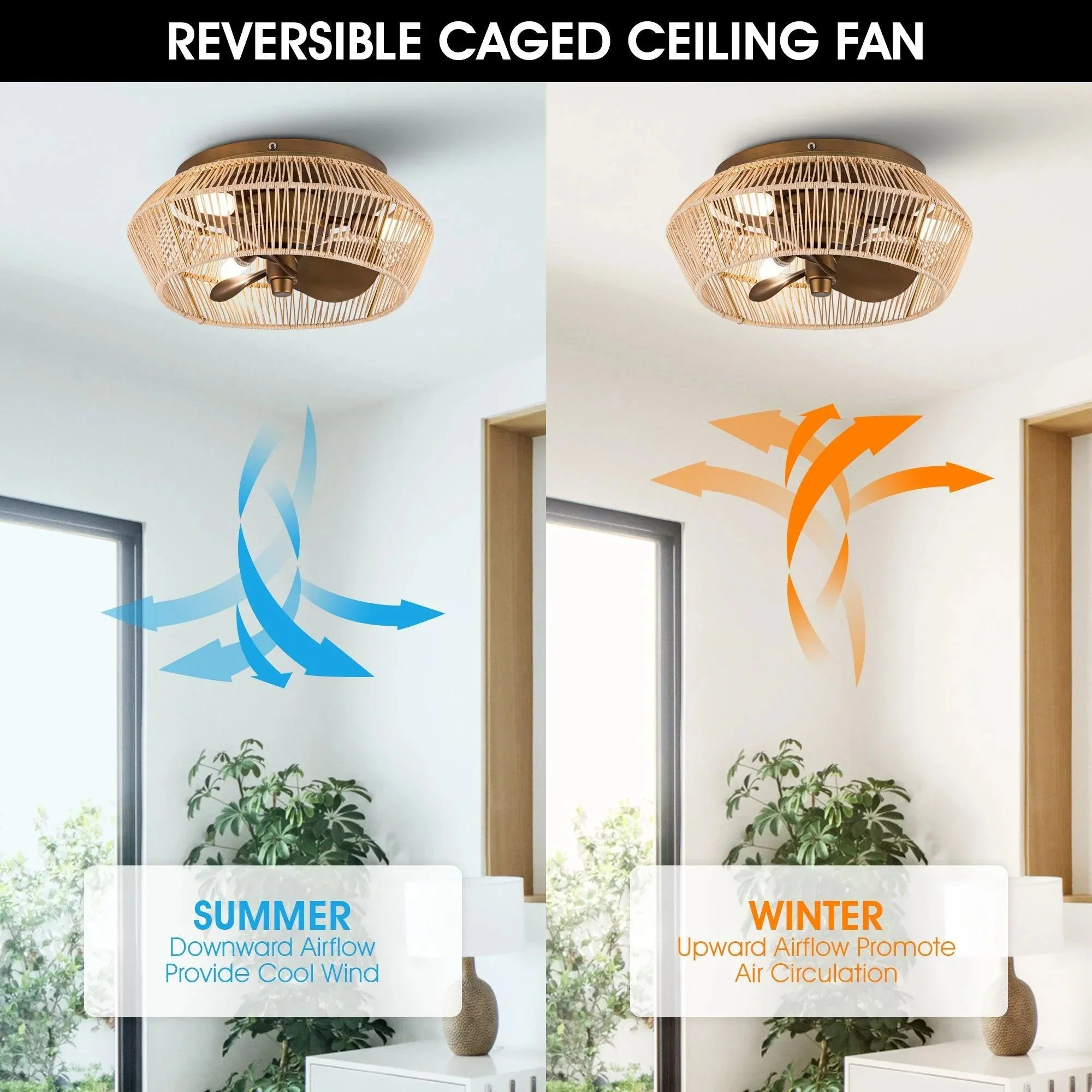 Parrot Uncle 14-Inch Farmhouse DC Motor Flush Mount Reversible Iron Ceiling Fan with LED Lighting and Remote Control (F8257110V) - Image 8