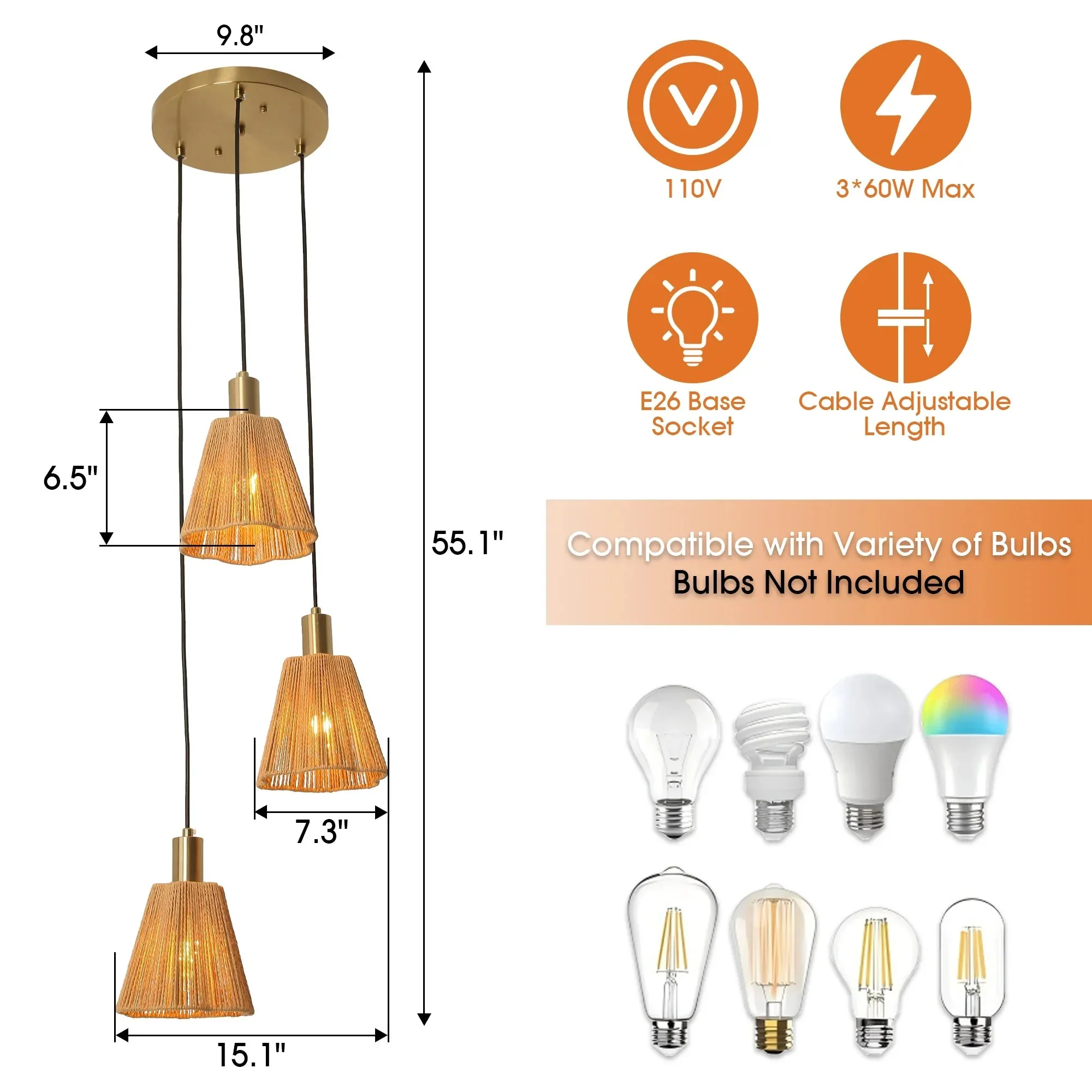 Parrot Uncle 15-Inch Merle 3-Light Island Pendant Light (D3016) - Image 12