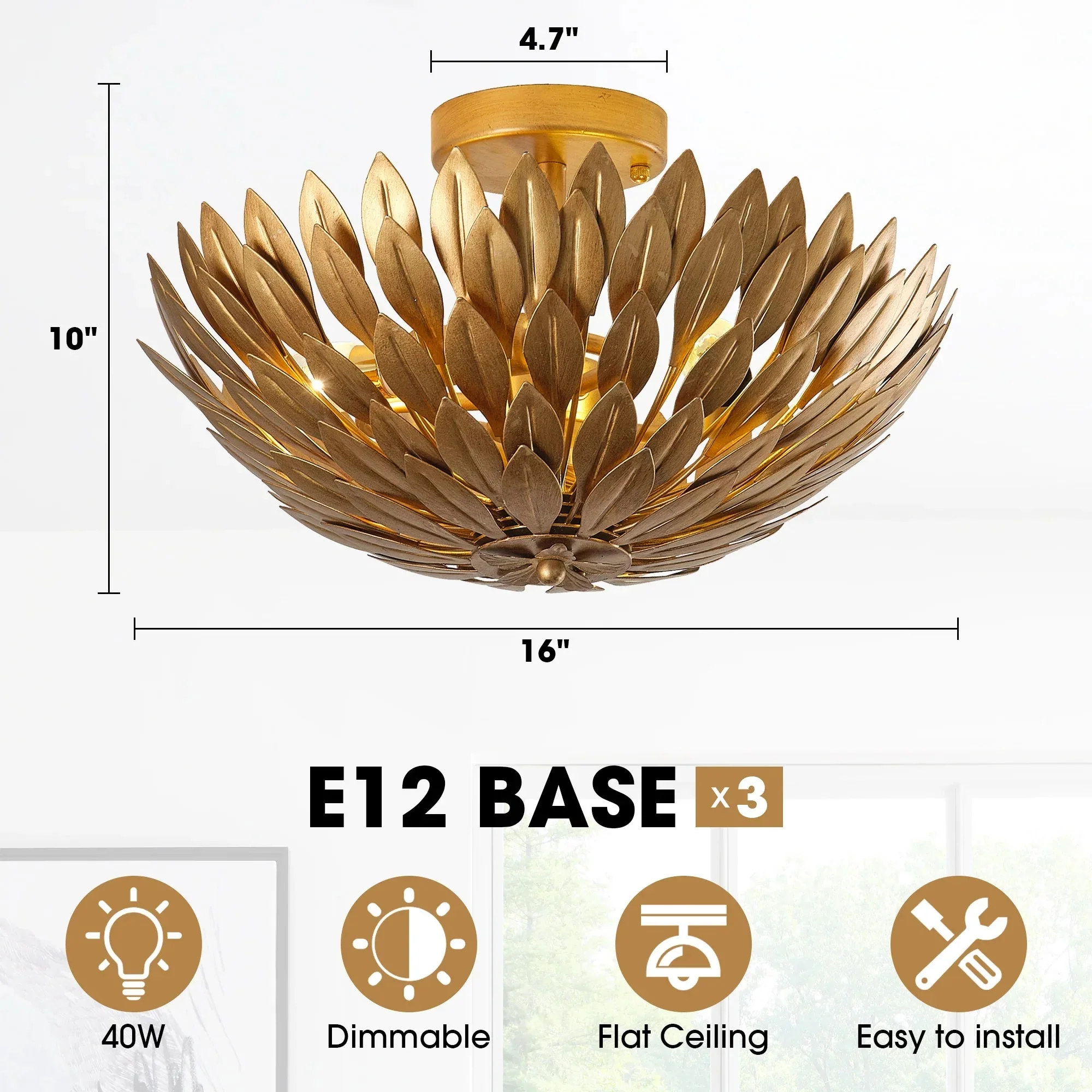 Parrot Uncle 16-Inch, 3-Light Farmhouse Golden Semi-Flush Mount Ceiling Lighting (BBW9353-3GD) - Image 11