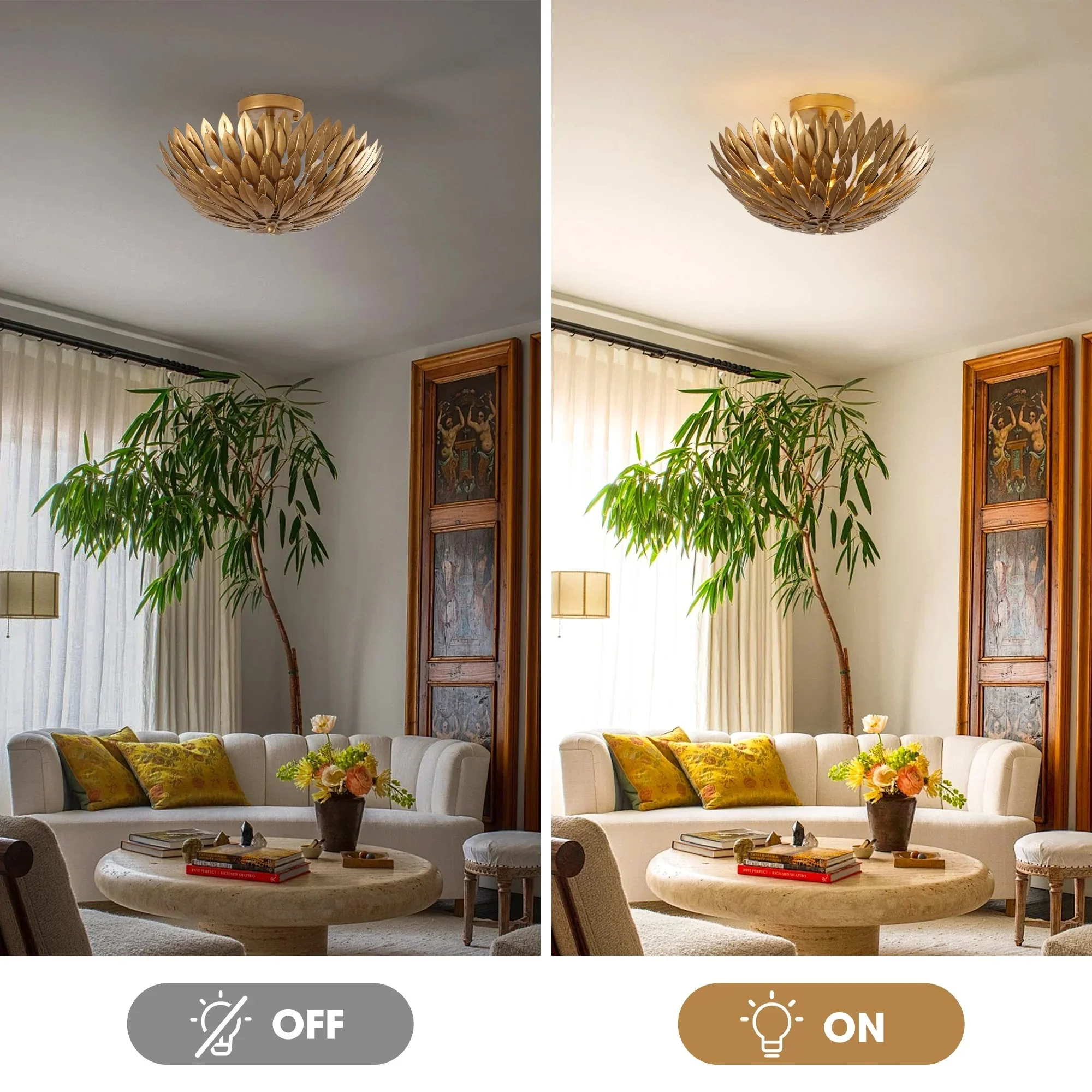 Parrot Uncle 16-Inch, 3-Light Farmhouse Golden Semi-Flush Mount Ceiling Lighting (BBW9353-3GD) - Image 5