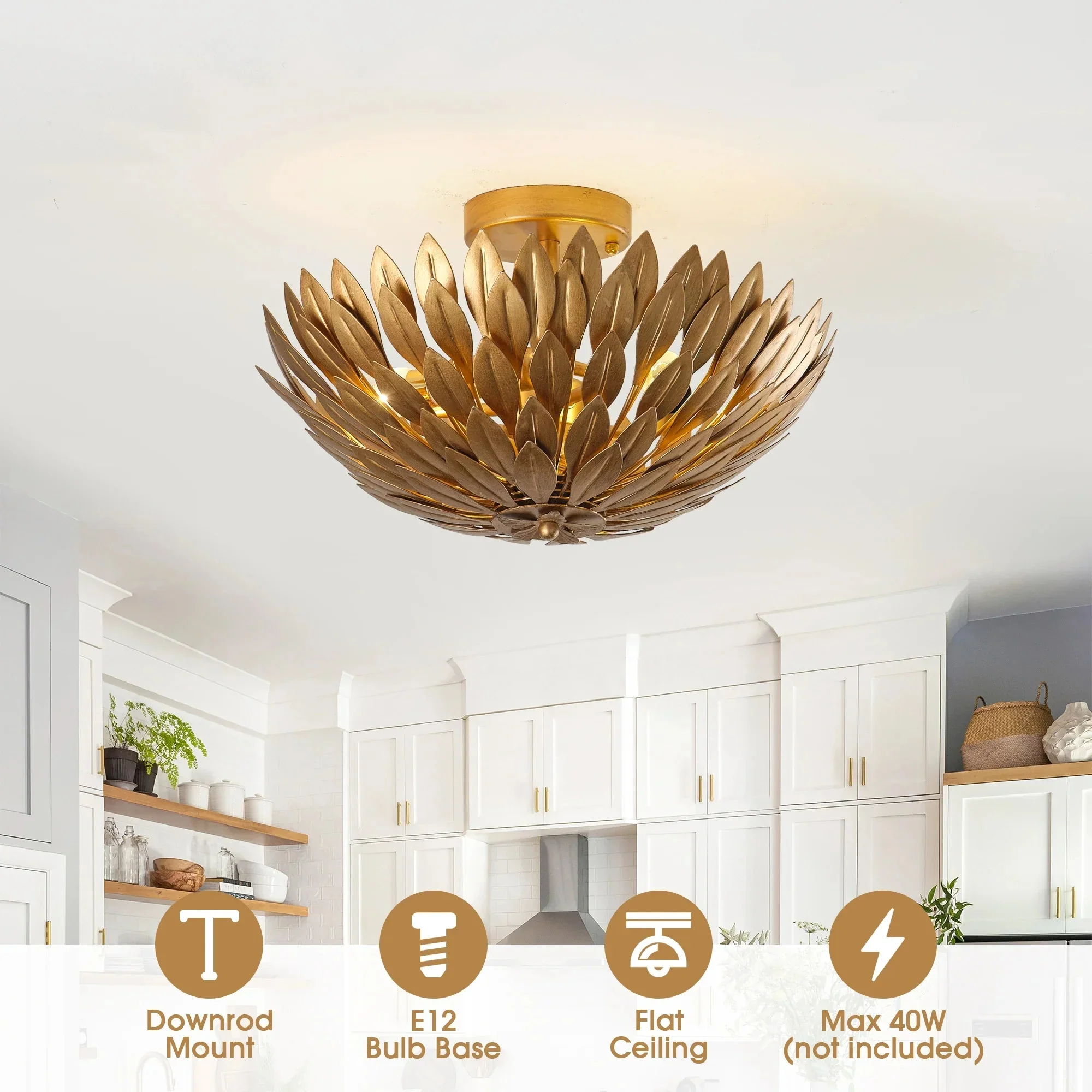 Parrot Uncle 16-Inch, 3-Light Farmhouse Golden Semi-Flush Mount Ceiling Lighting (BBW9353-3GD) - Image 7