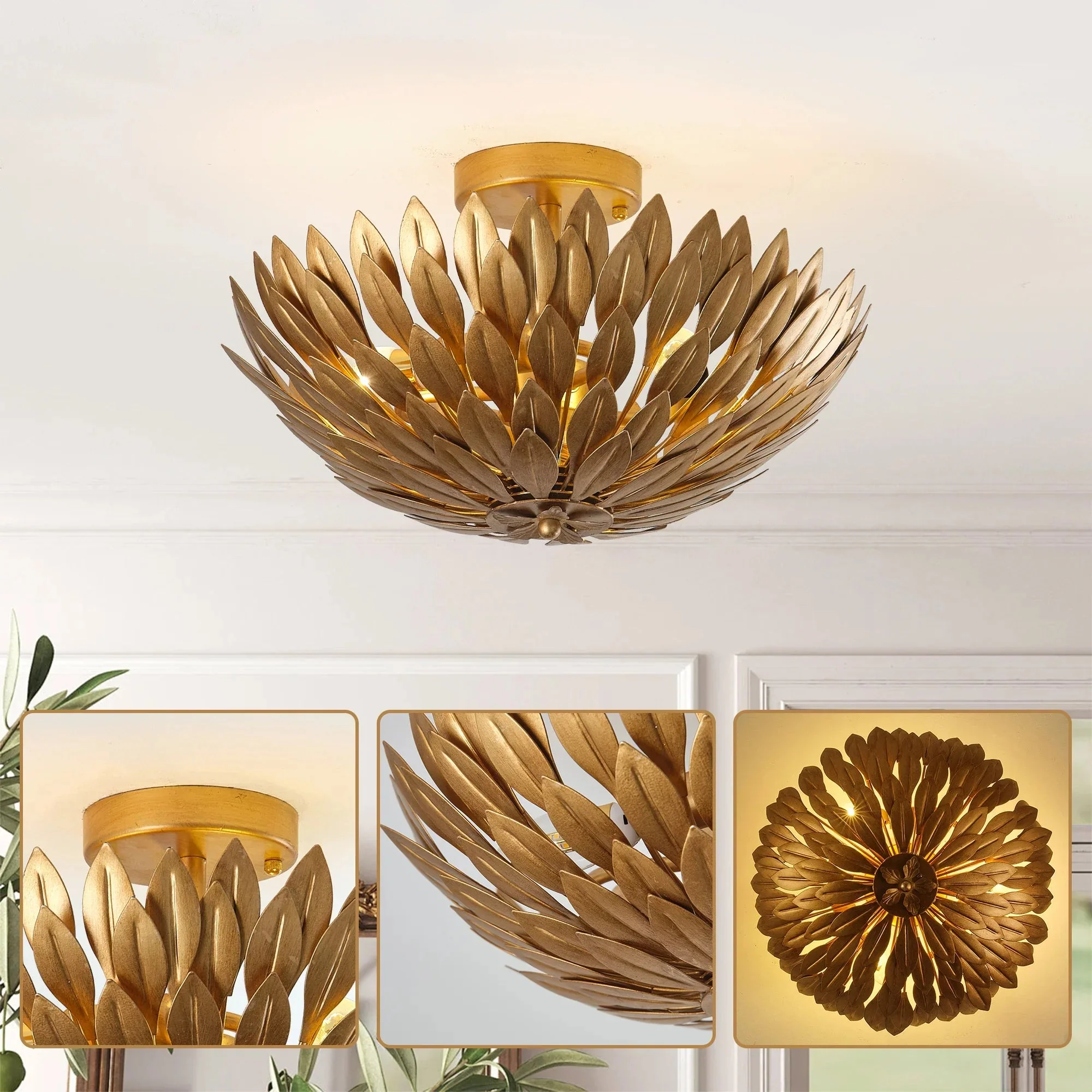 Parrot Uncle 16-Inch, 3-Light Farmhouse Golden Semi-Flush Mount Ceiling Lighting (BBW9353-3GD) - Image 8