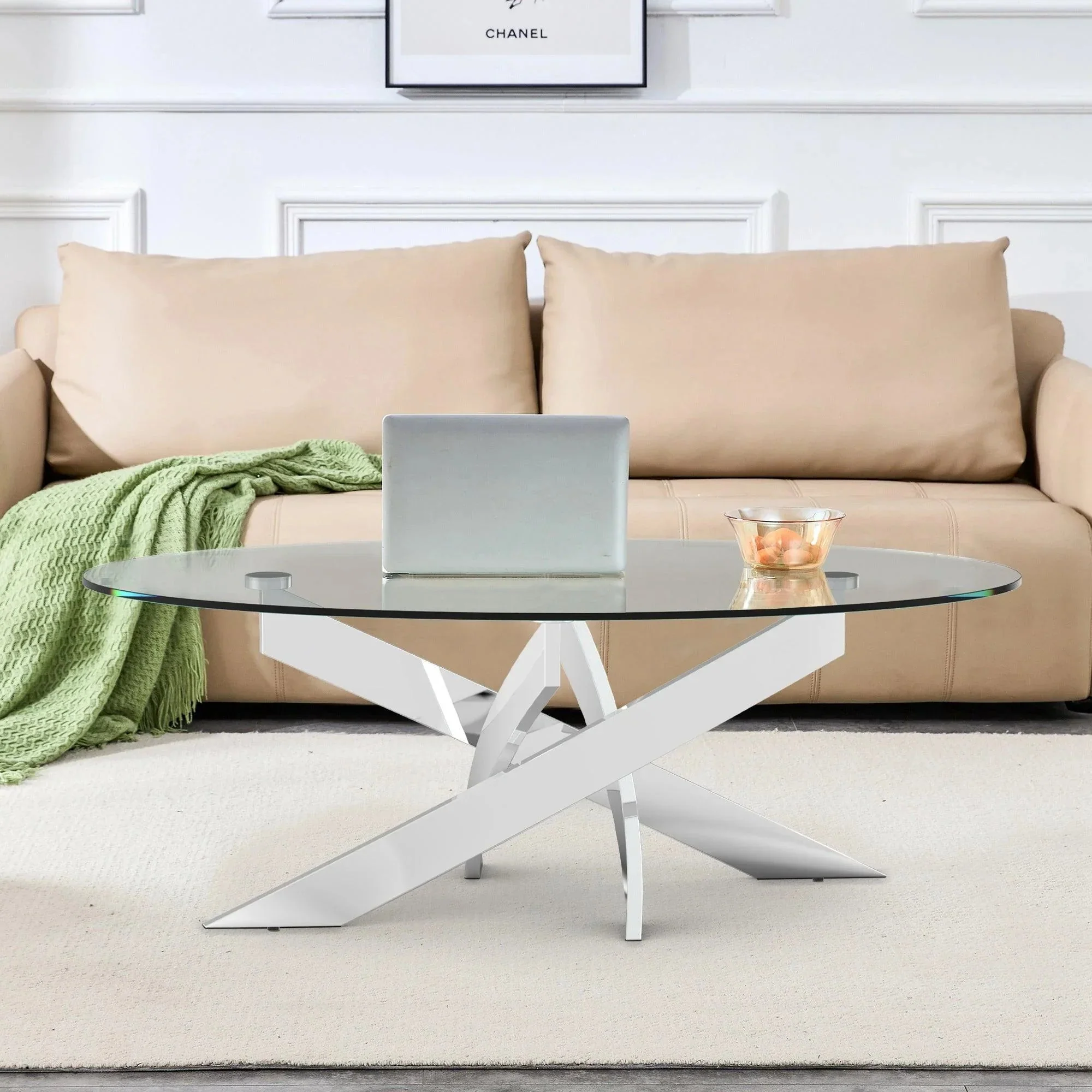 Parrot Uncle 17-Inch H Contemporary Glass Coffee Table in Living Room, Bedroom (CM4241C-PU) - Image 5
