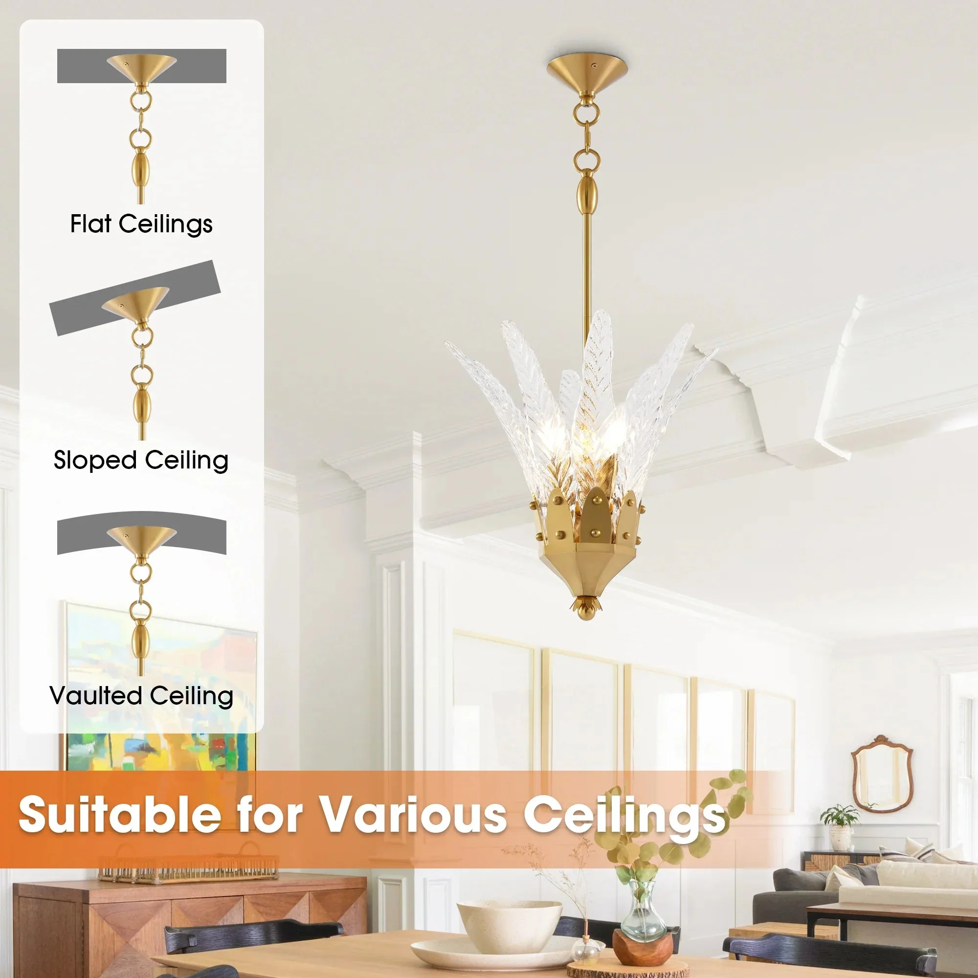 Parrot Uncle 17-Inch Vito 3-Light Feather-Shaped Island Pendant Light (D3014) - Image 10