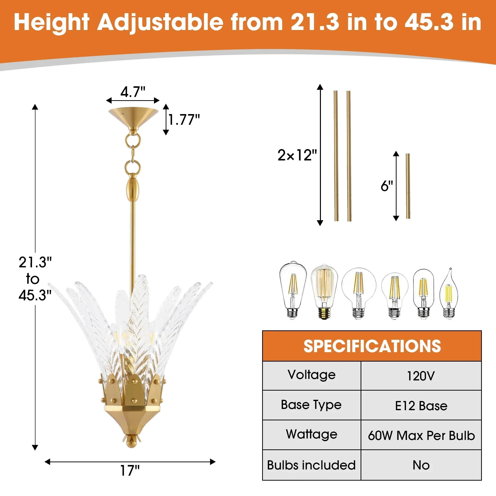 Parrot Uncle 17-Inch Vito 3-Light Feather-Shaped Island Pendant Light (D3014) - Image 6