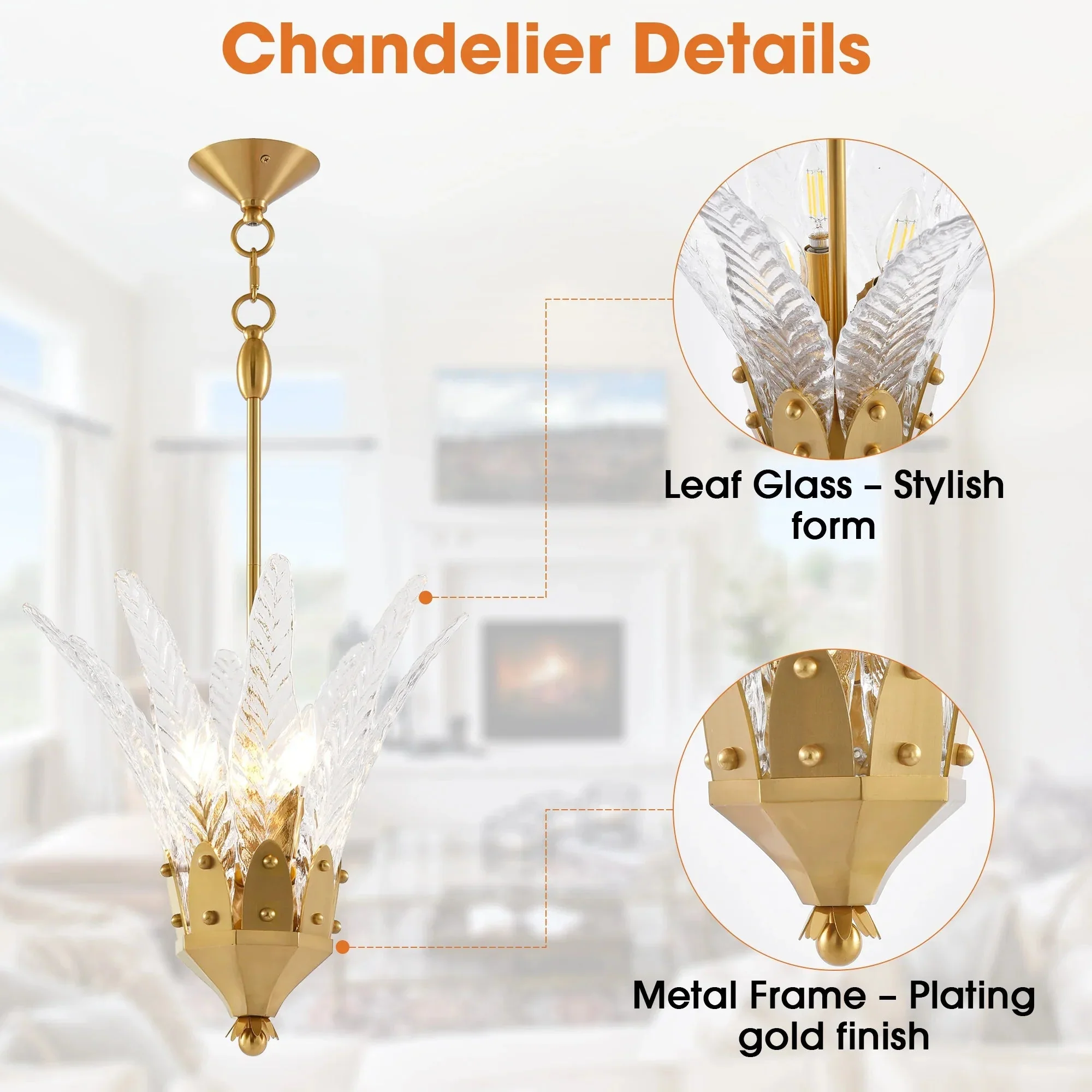 Parrot Uncle 17-Inch Vito 3-Light Feather-Shaped Island Pendant Light (D3014) - Image 8