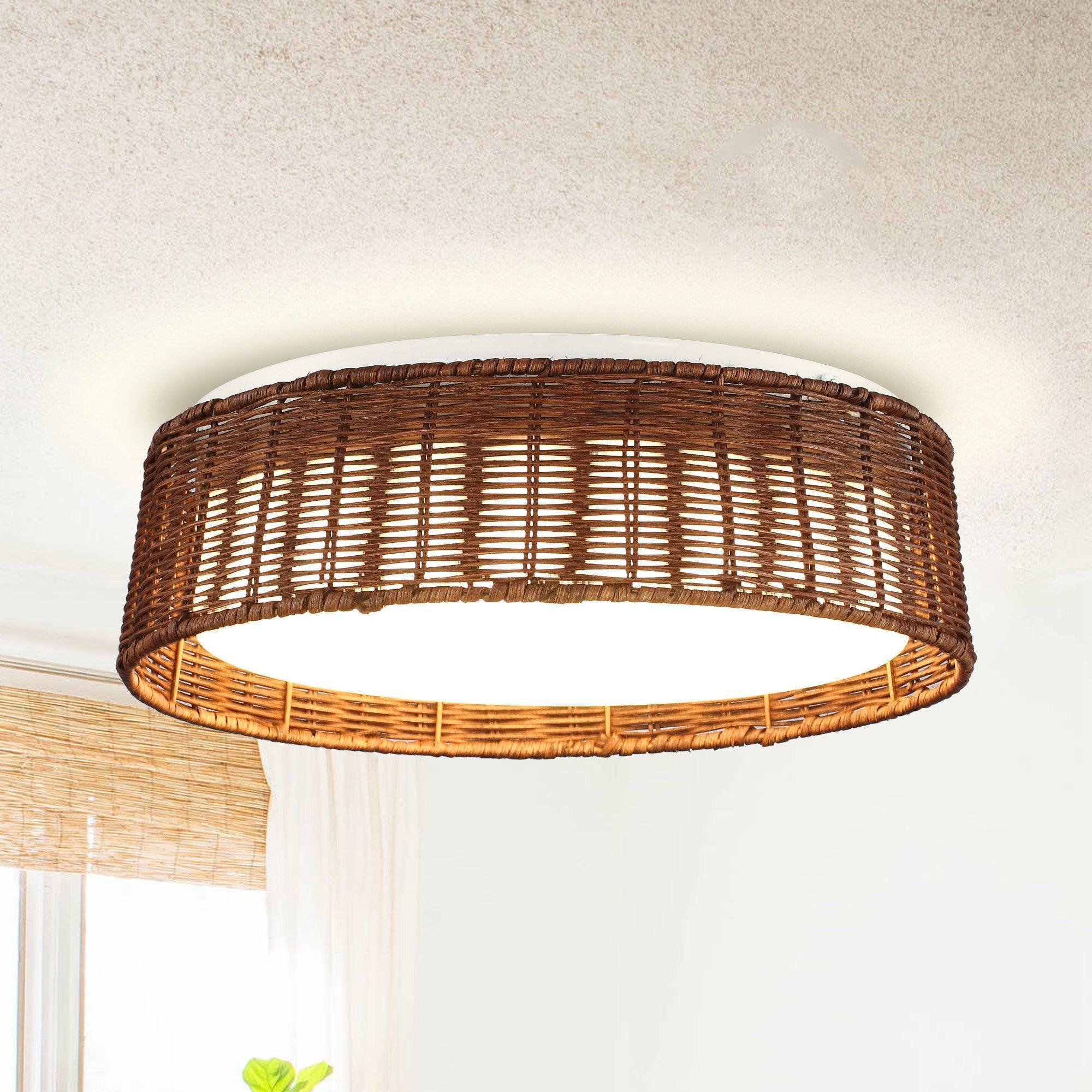 Parrot Uncle 16.5-Inch Traditional Brown Rattan Flush Mount Lighting with LED (A566501QE110V) - Image 3