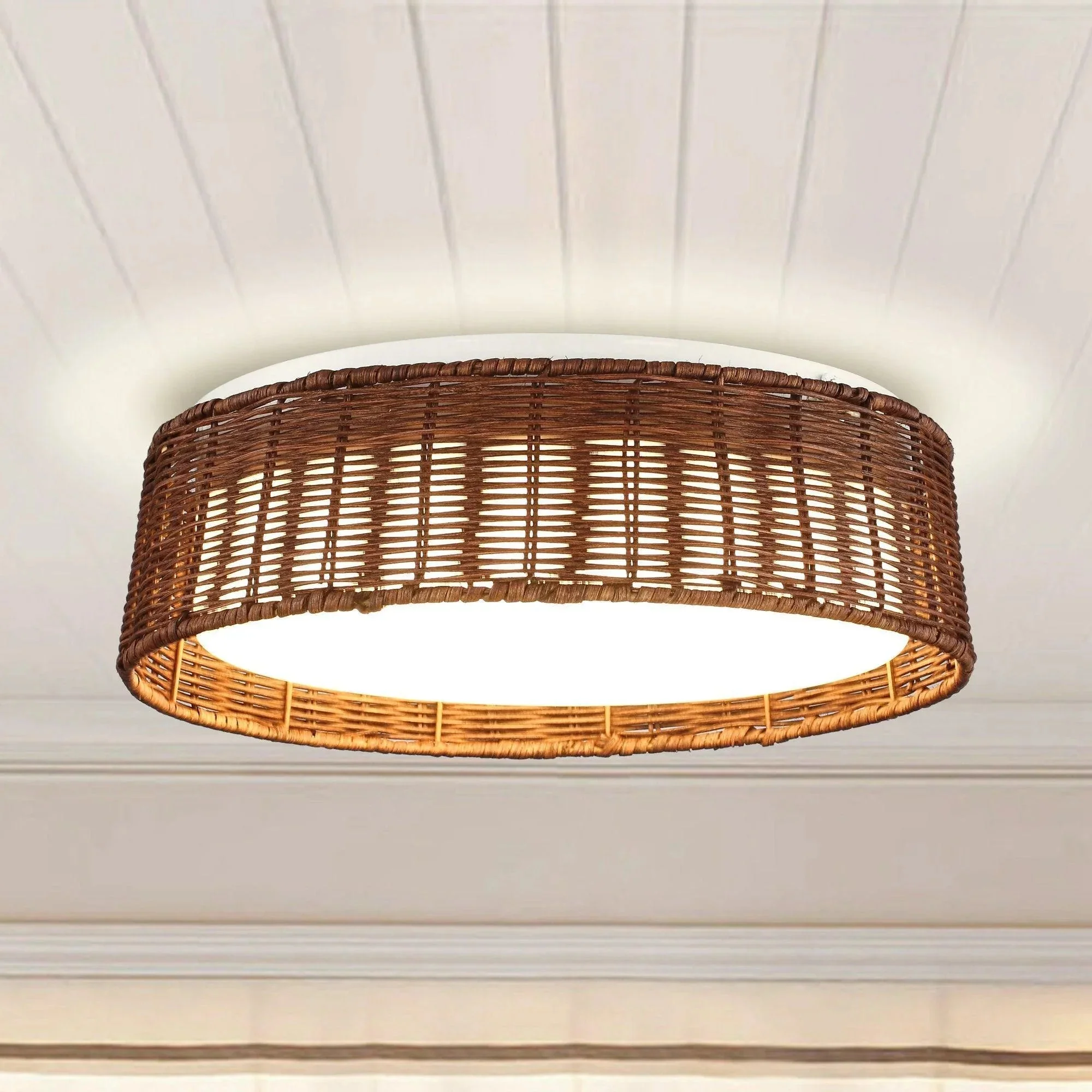 Parrot Uncle 16.5-Inch Traditional Brown Rattan Flush Mount Lighting with LED (A566501QE110V) - Image 6
