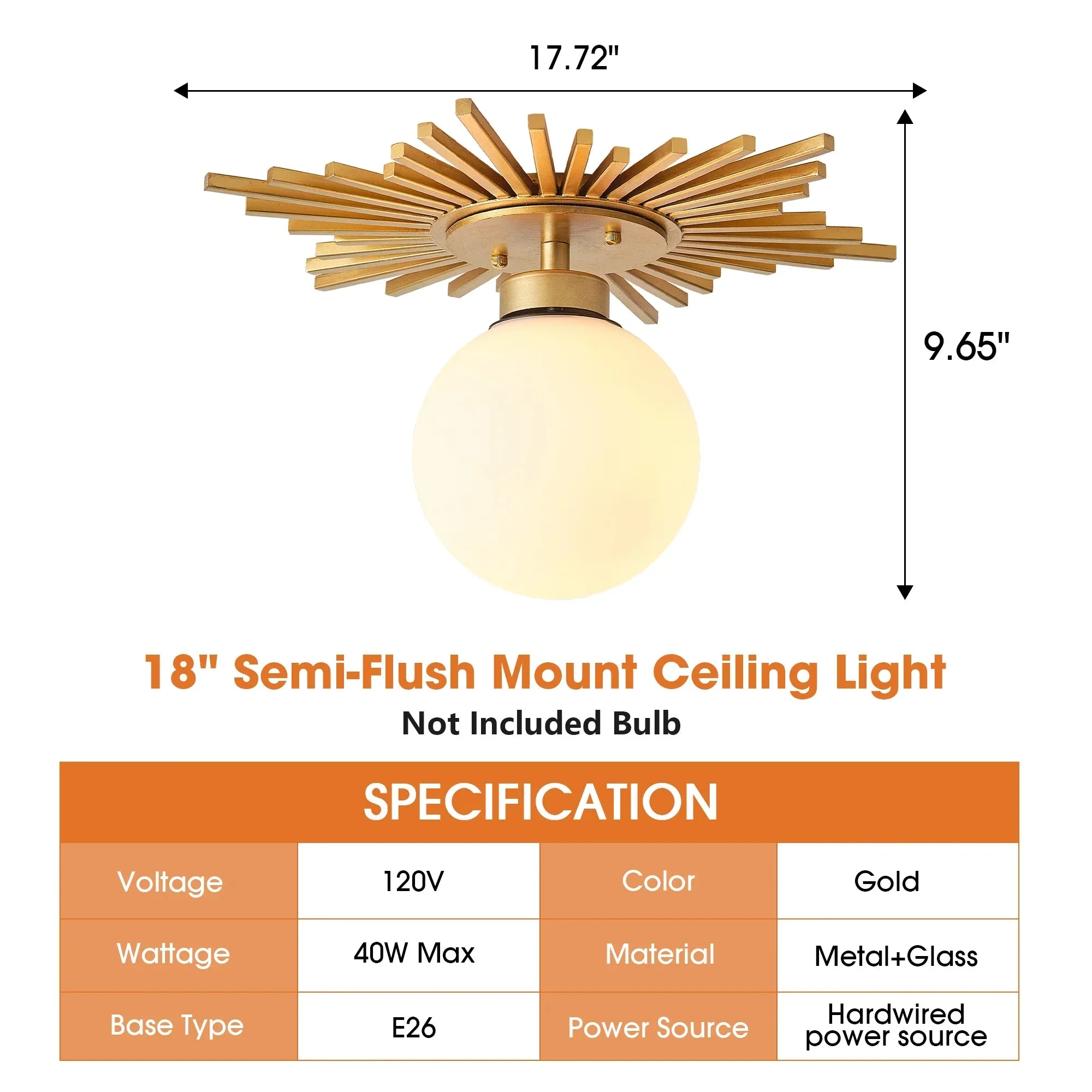 Parrot Uncle 18-Inch Iris 1-Light Golden Semi-Flush Mount Ceiling Light (BBC3008) - Image 7