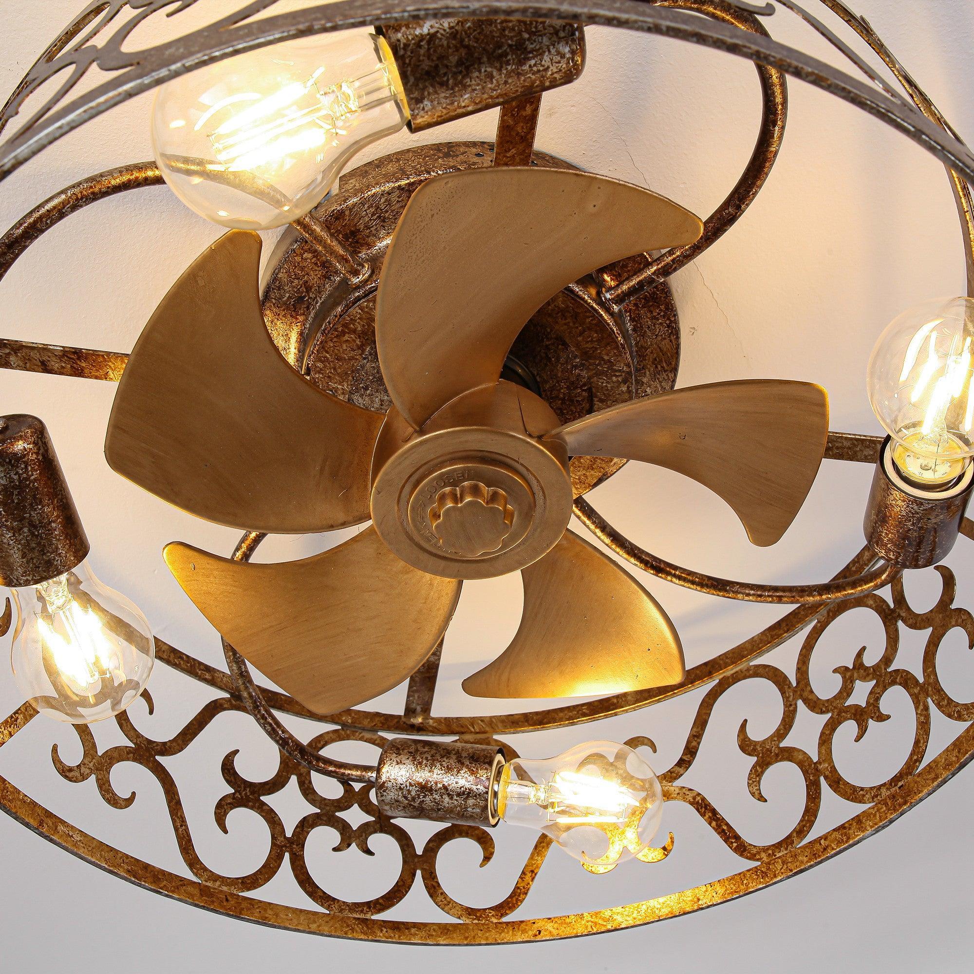 Parrot Uncle 18-Inch Vintage Distressed Golden Industrial Flush Mount Ceiling Fan with Light APP and Remote Control (BBF3008) - Image 13