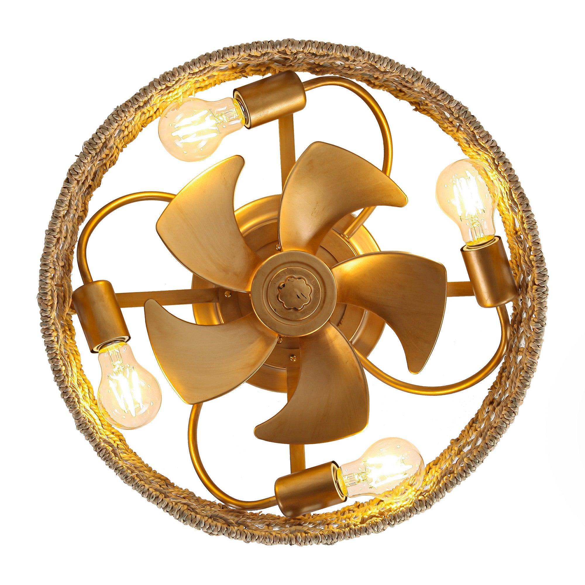 Parrot Uncle 18-Inch Vintage Gold Farmhouse Rattan Flush Mount Ceiling Fan with Light APP and Remote Control (BBF3002) - Image 12