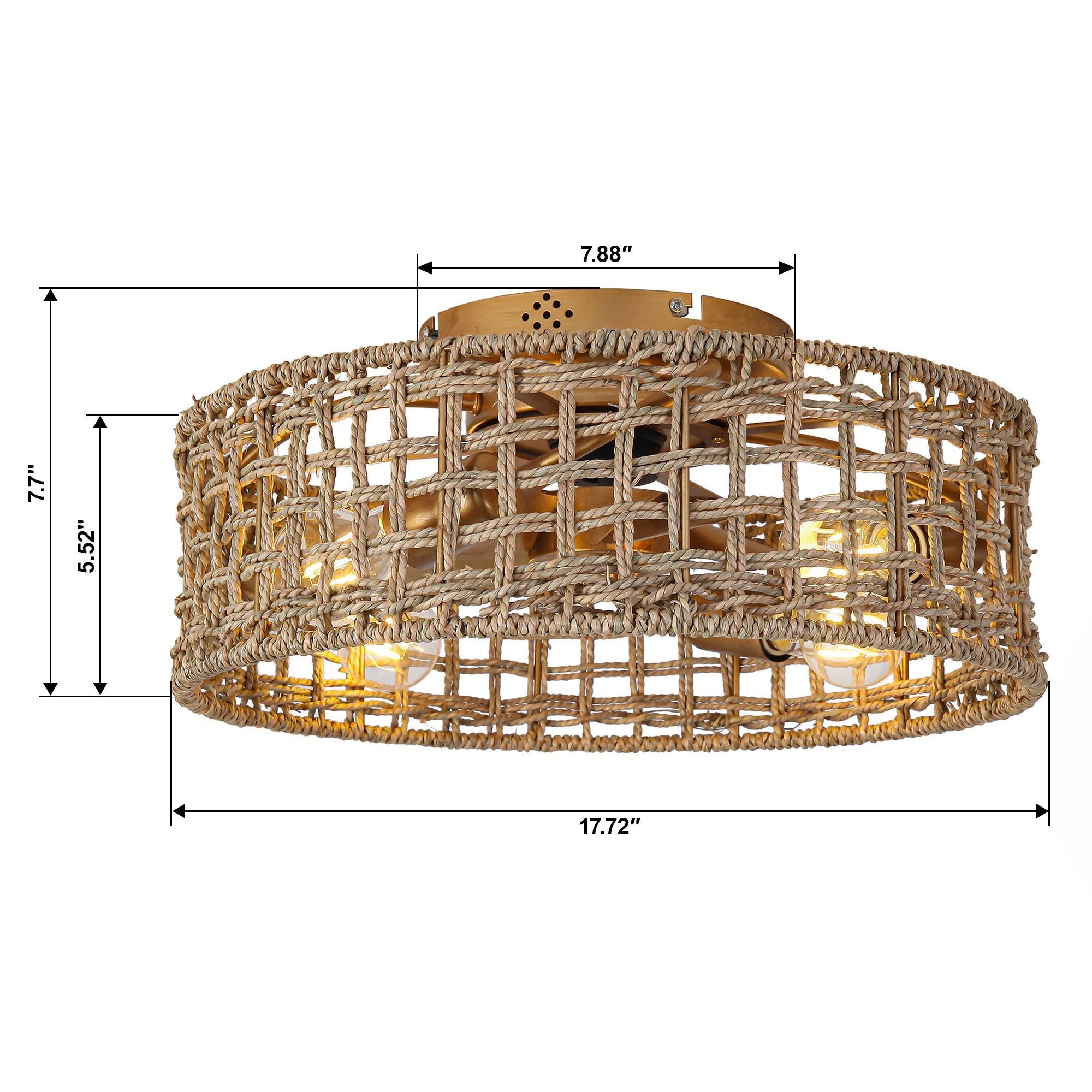 Parrot Uncle 18-Inch Vintage Gold Farmhouse Rattan Flush Mount Ceiling Fan with Light APP and Remote Control (BBF3002) - Image 14
