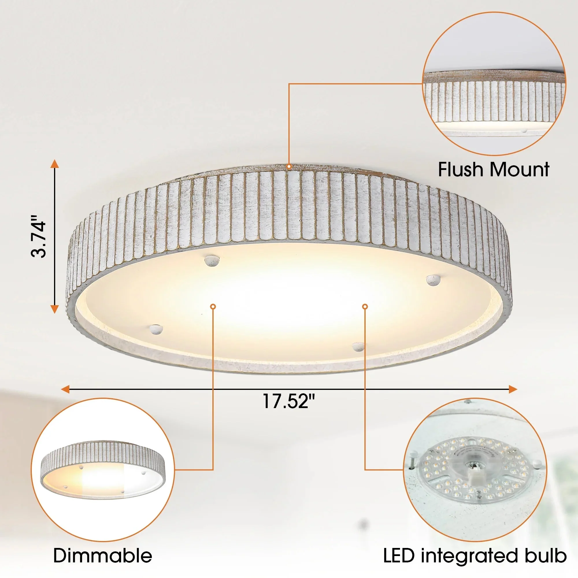 Parrot Uncle 18-Inch White Modern Flush Mount LED Light (BBD3012) - Image 7