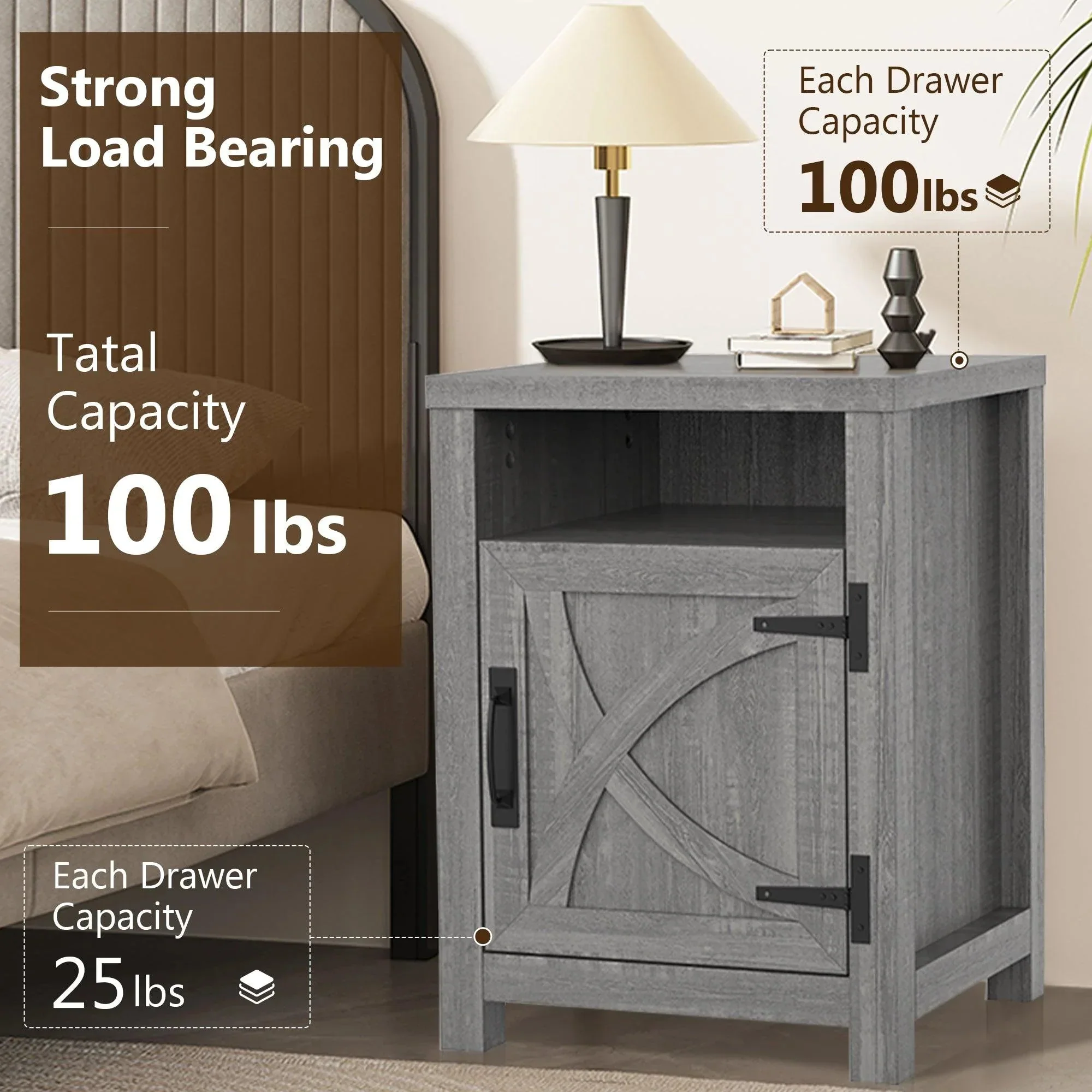 Parrot Uncle 18-Inch Solid Wood Farmhouse Nightstand for Bedroom in Brown or Grey or White - Image 20