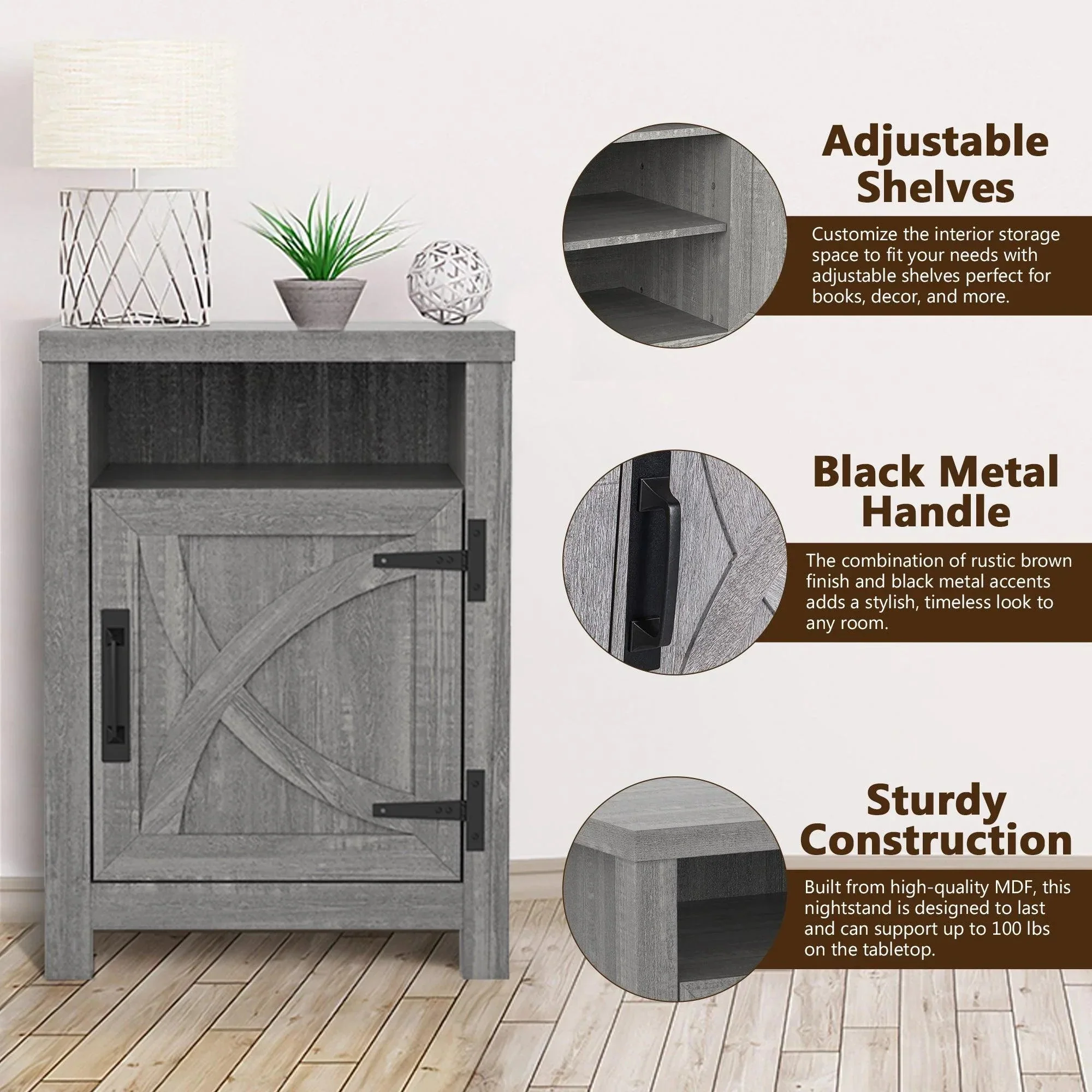 Parrot Uncle 18-Inch Solid Wood Farmhouse Nightstand for Bedroom in Brown or Grey or White - Image 23