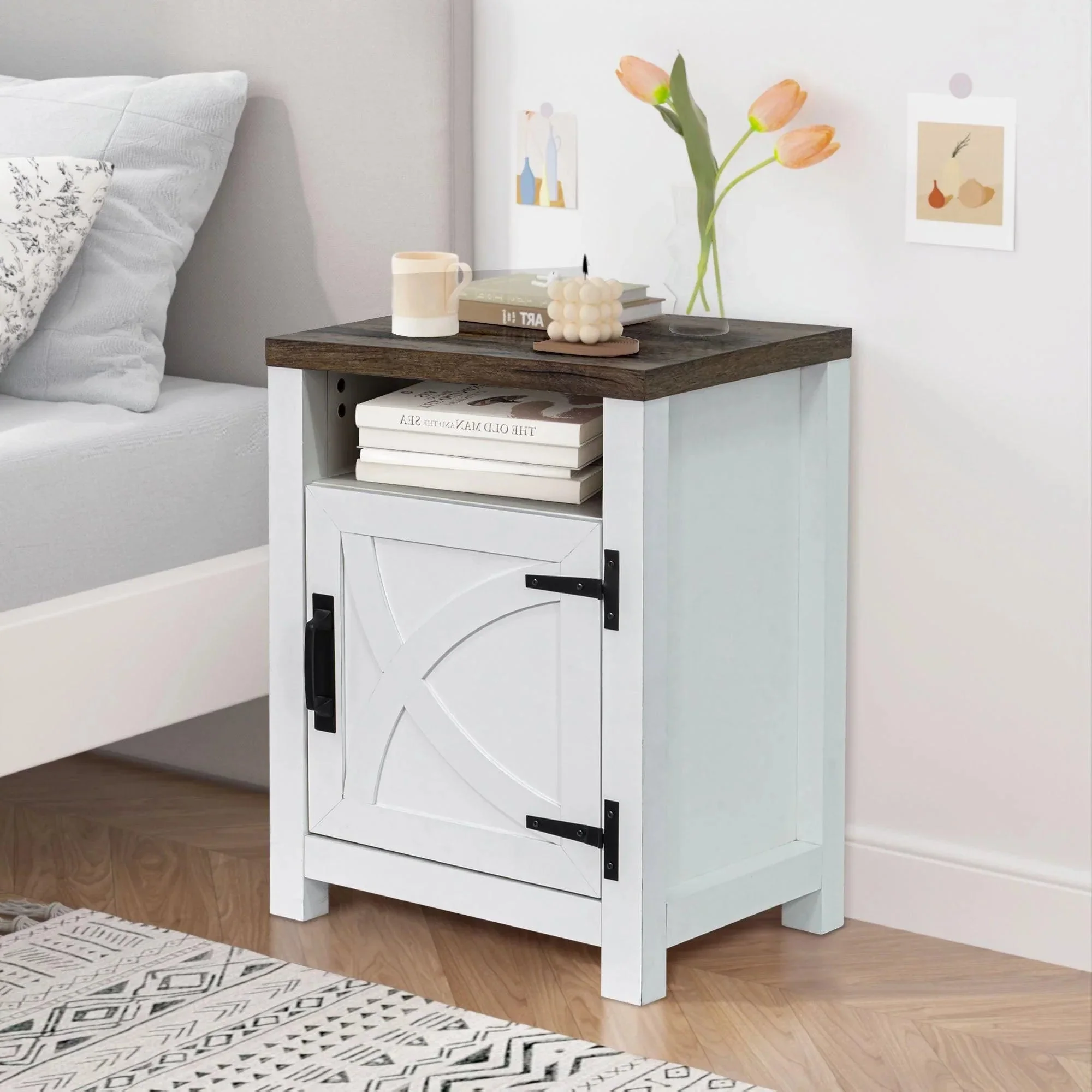 Parrot Uncle 18-Inch Solid Wood Farmhouse Nightstand for Bedroom in Brown or Grey or White - Image 31