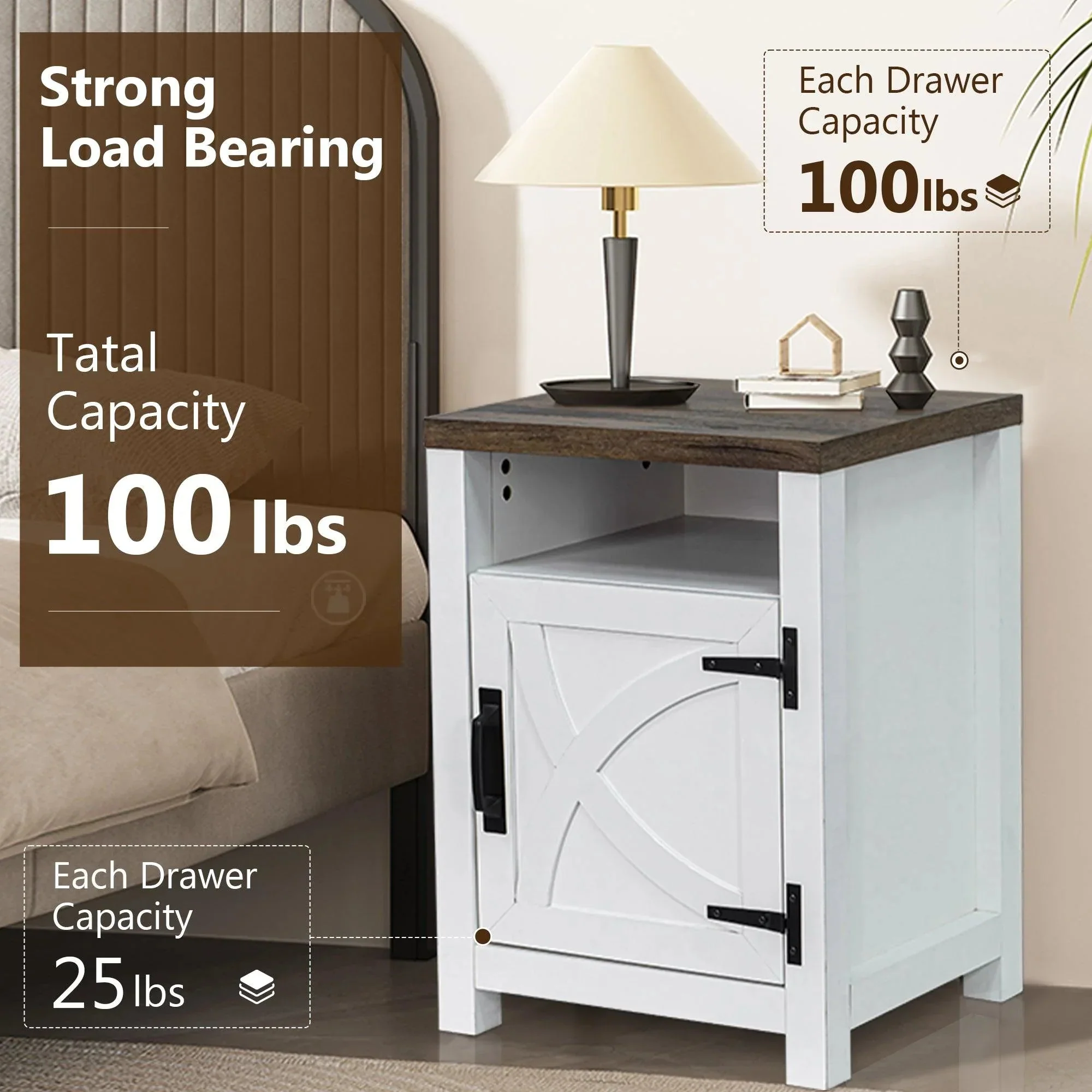 Parrot Uncle 18-Inch Solid Wood Farmhouse Nightstand for Bedroom in Brown or Grey or White - Image 34
