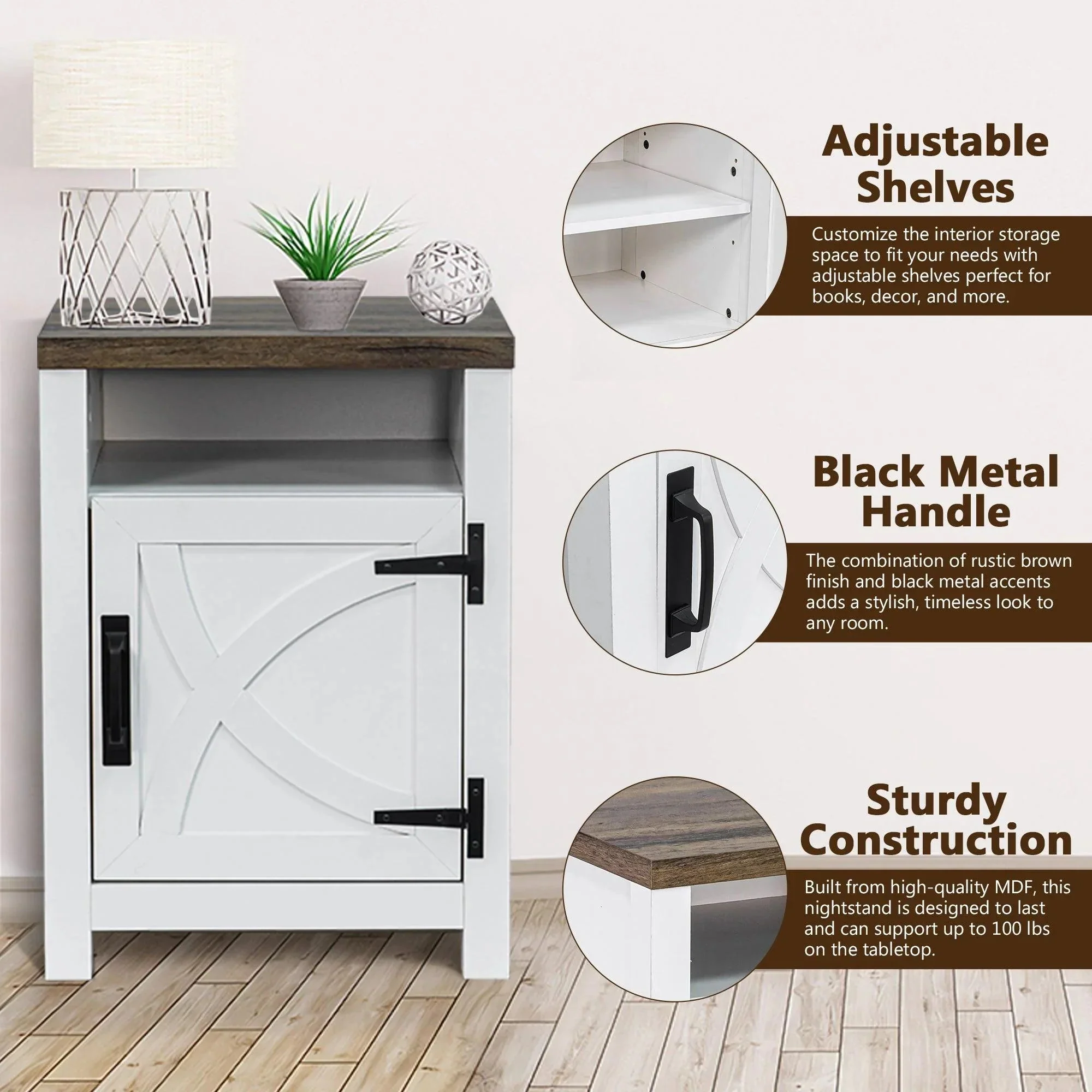 Parrot Uncle 18-Inch Solid Wood Farmhouse Nightstand for Bedroom in Brown or Grey or White - Image 36