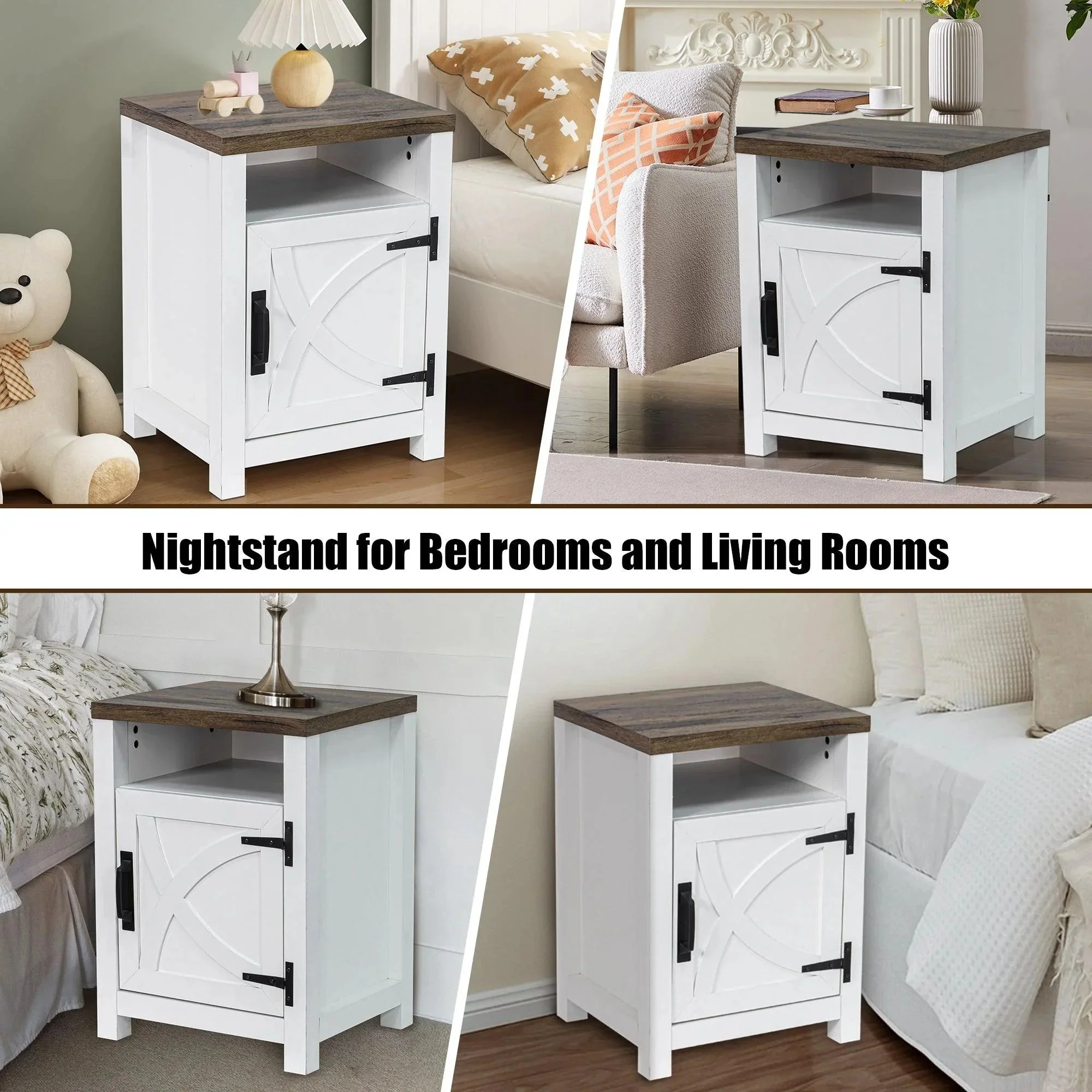 Parrot Uncle 18-Inch Solid Wood Farmhouse Nightstand for Bedroom in Brown or Grey or White - Image 38