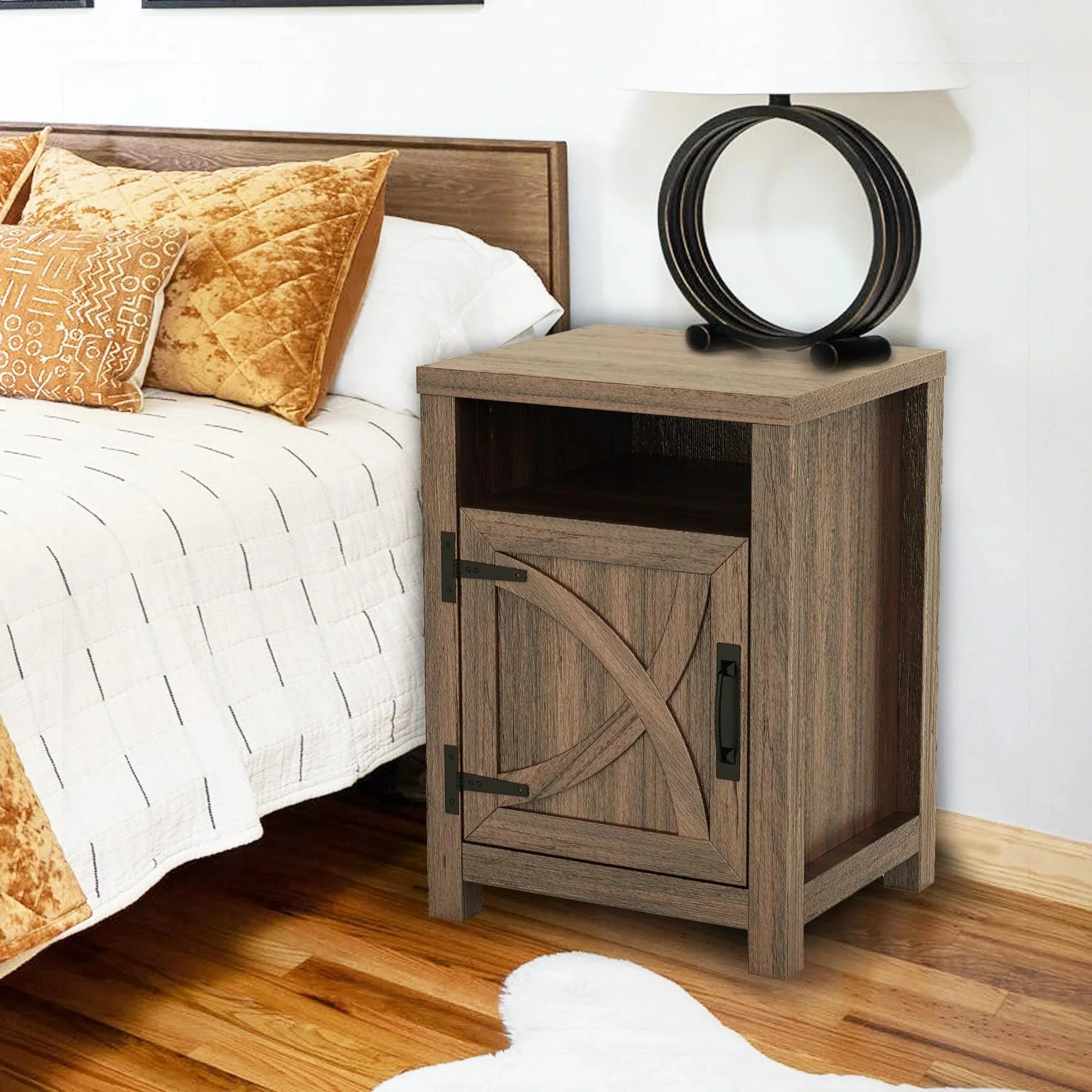 Parrot Uncle 18-Inch Solid Wood Farmhouse Nightstand for Bedroom in Brown or Grey or White - Image 4