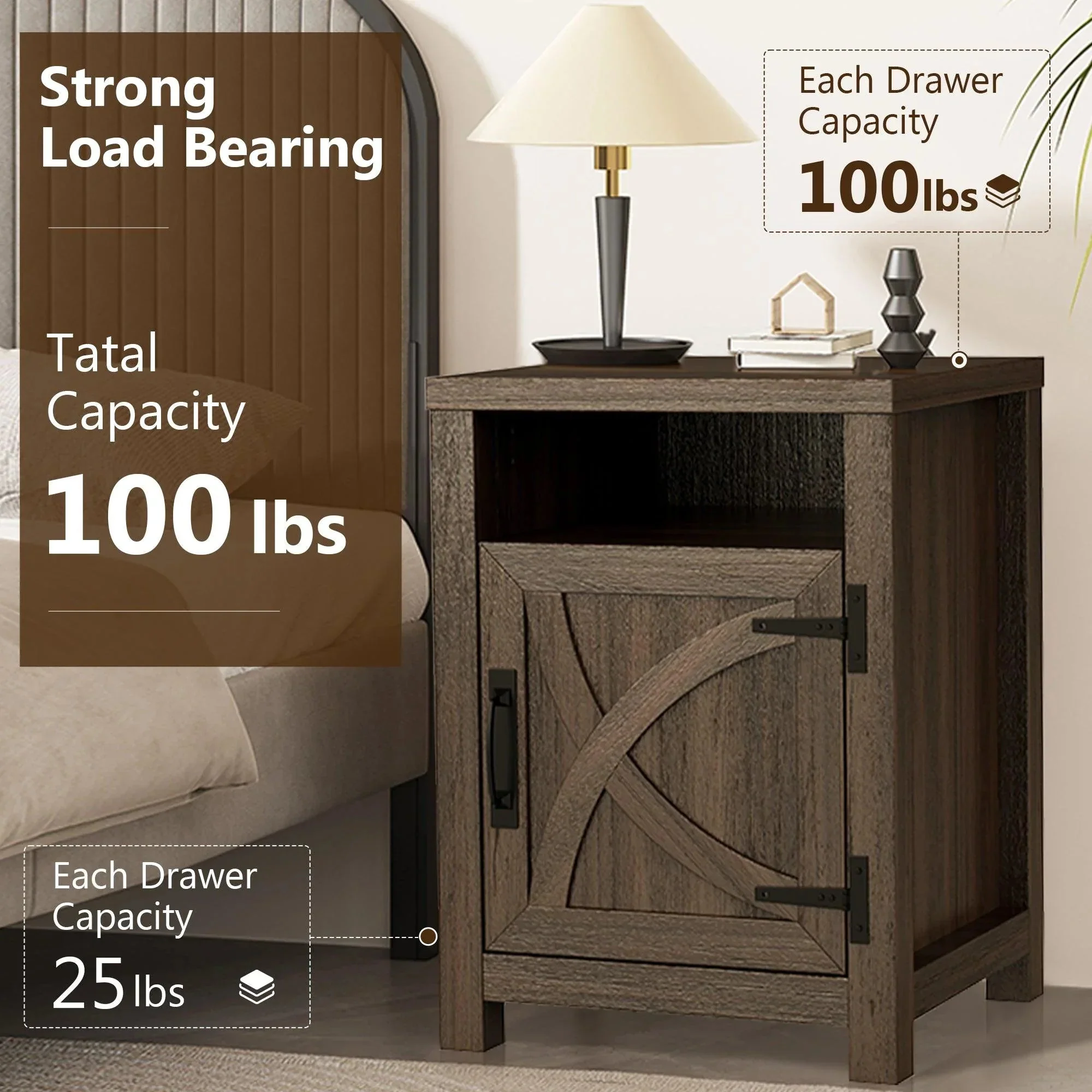 Parrot Uncle 18-Inch Solid Wood Farmhouse Nightstand for Bedroom in Brown or Grey or White - Image 5