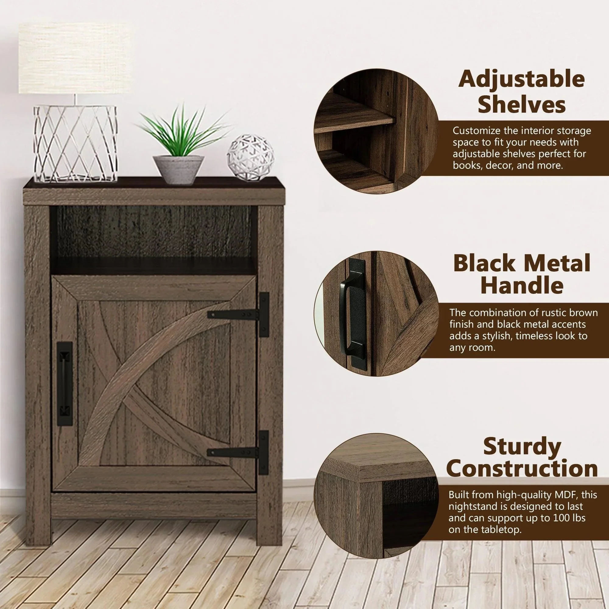 Parrot Uncle 18-Inch Solid Wood Farmhouse Nightstand for Bedroom in Brown or Grey or White - Image 7