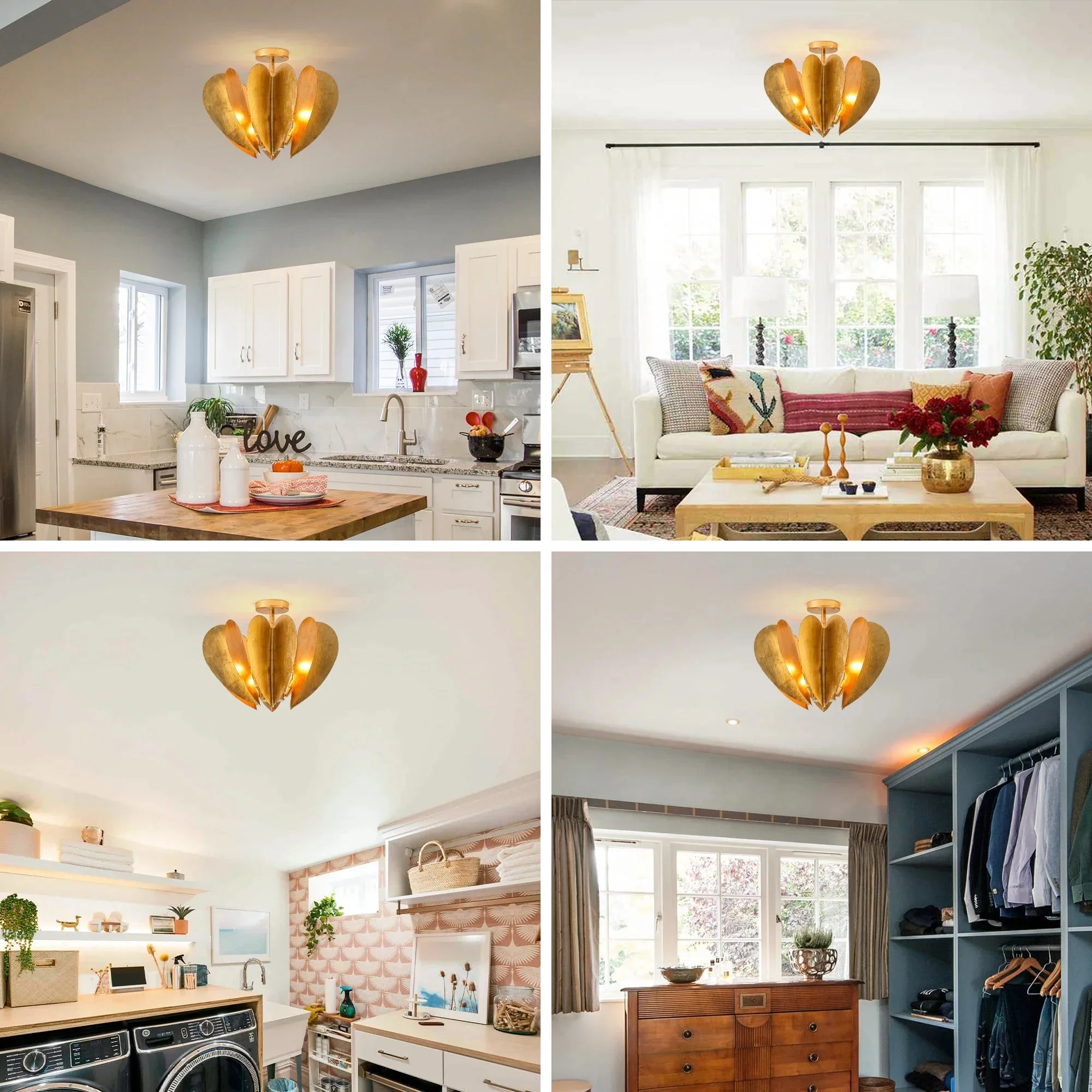 Parrot Uncle 19-Inch Elvira 6-Light Farmhouse Vintage Distressed Golden Semi-Flush Mount Ceiling Light (BBC3001) - Image 10