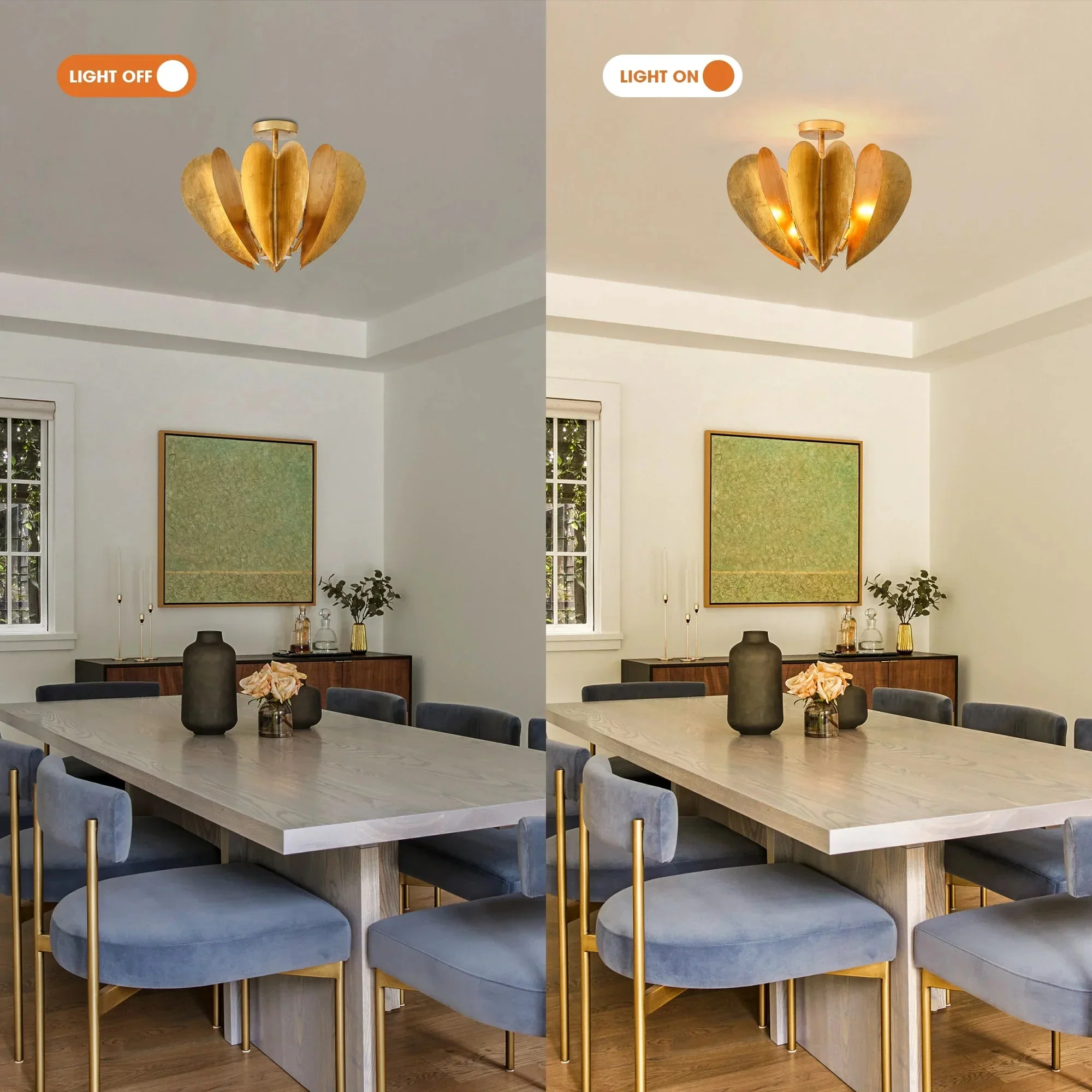 Parrot Uncle 19-Inch Elvira 6-Light Farmhouse Vintage Distressed Golden Semi-Flush Mount Ceiling Light (BBC3001) - Image 11