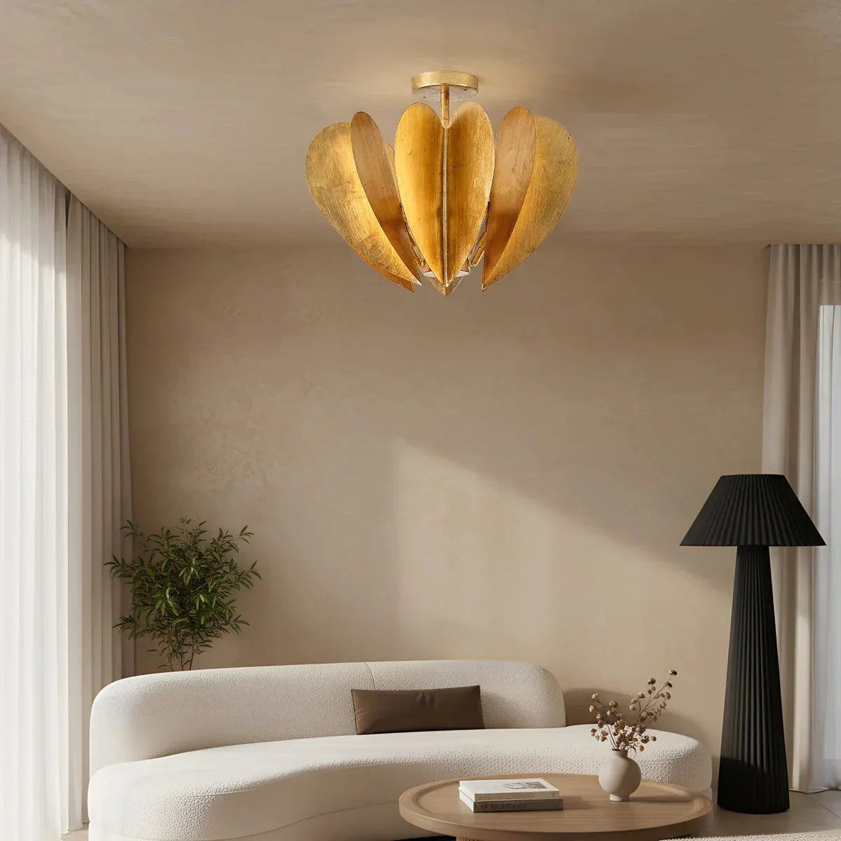 Parrot Uncle 19-Inch Elvira 6-Light Farmhouse Vintage Distressed Golden Semi-Flush Mount Ceiling Light (BBC3001) - Image 2