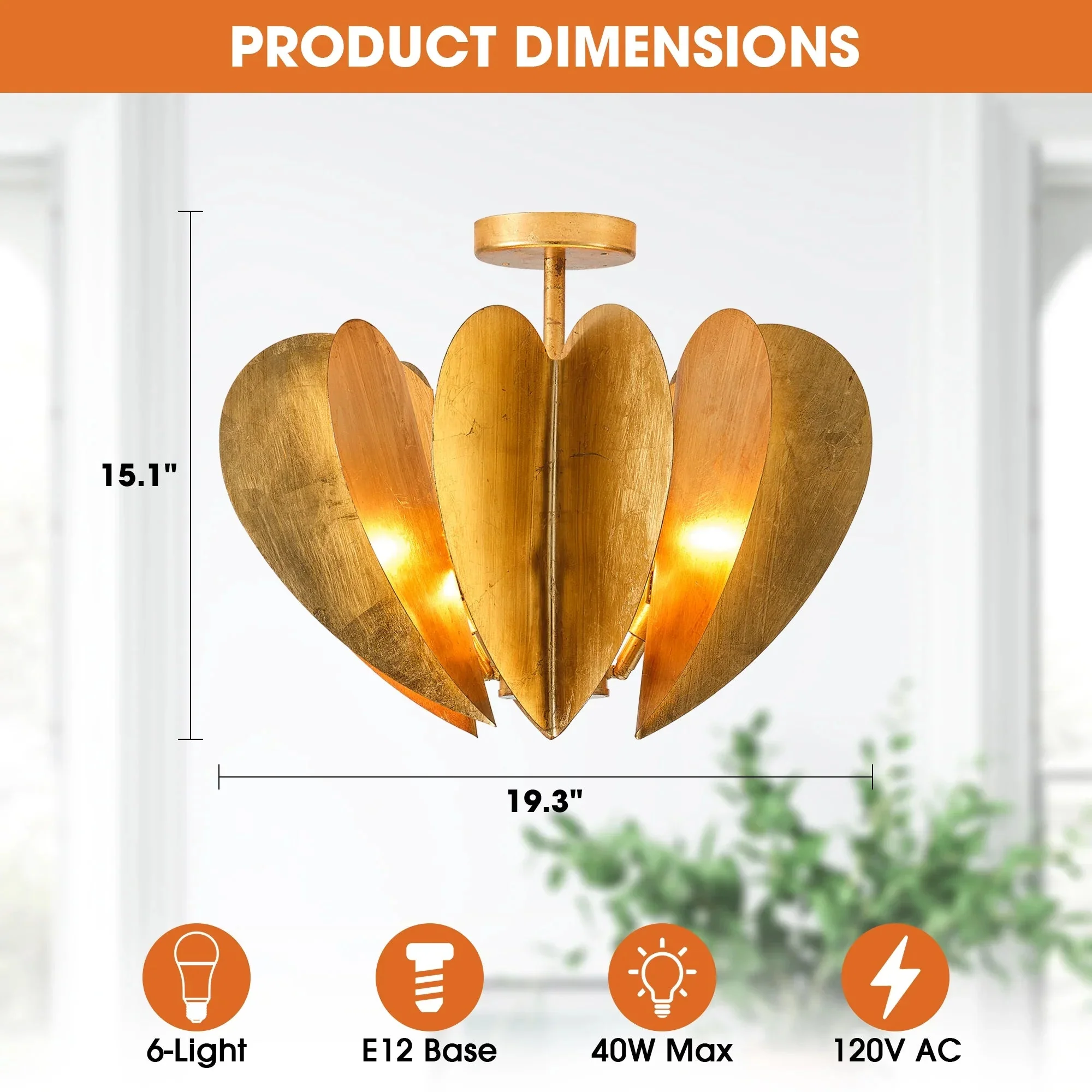 Parrot Uncle 19-Inch Elvira 6-Light Farmhouse Vintage Distressed Golden Semi-Flush Mount Ceiling Light (BBC3001) - Image 9