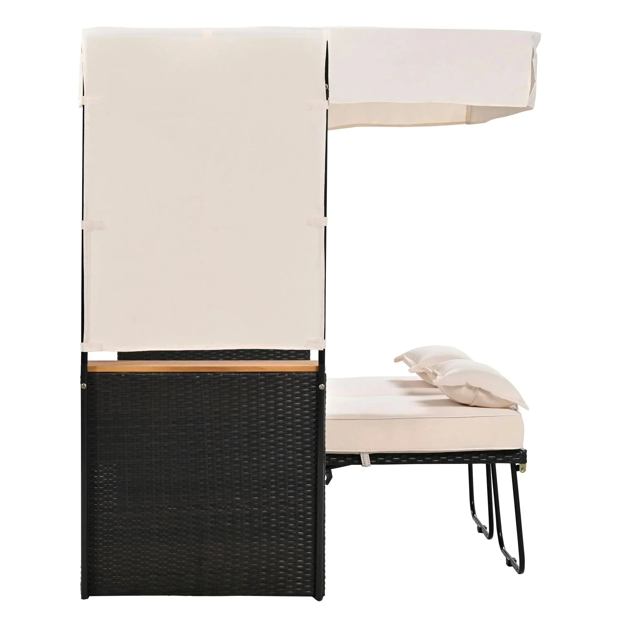 Parrot Uncle 2-Piece Outdoor Rattan Daybed with Bench Lounge Roof Set and Cushions for Poolside, Backyard and Garden - Image 13