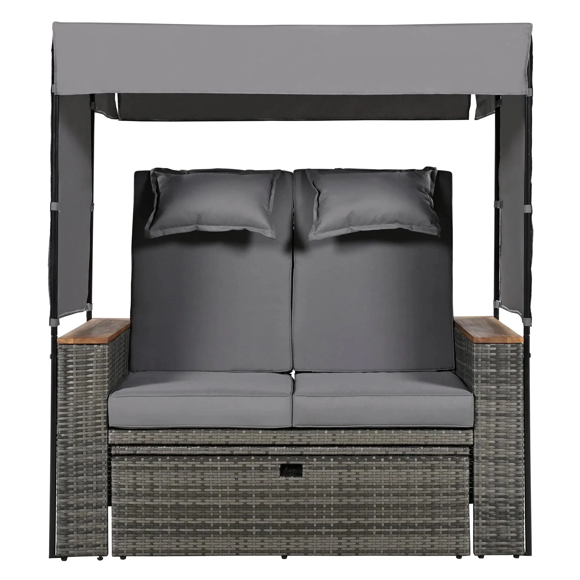Parrot Uncle 2-Piece Outdoor Rattan Daybed with Bench Lounge Roof Set and Cushions for Poolside, Backyard and Garden - Image 29