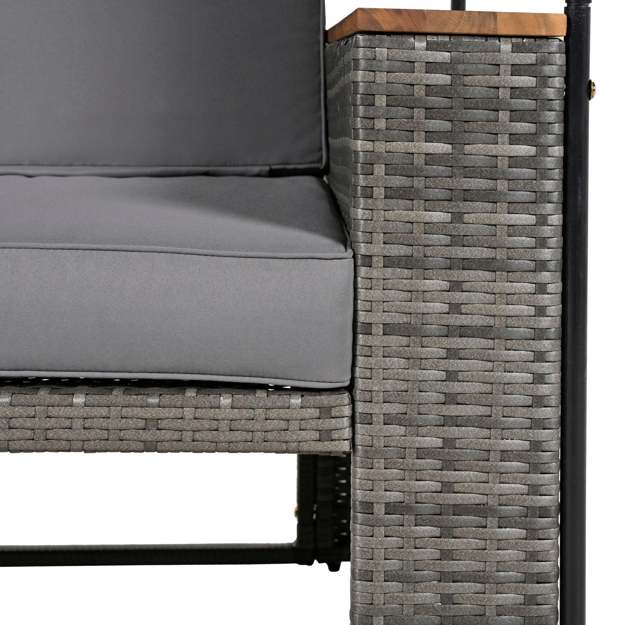 Parrot Uncle 2-Piece Outdoor Rattan Daybed with Bench Lounge Roof Set and Cushions for Poolside, Backyard and Garden - Image 30