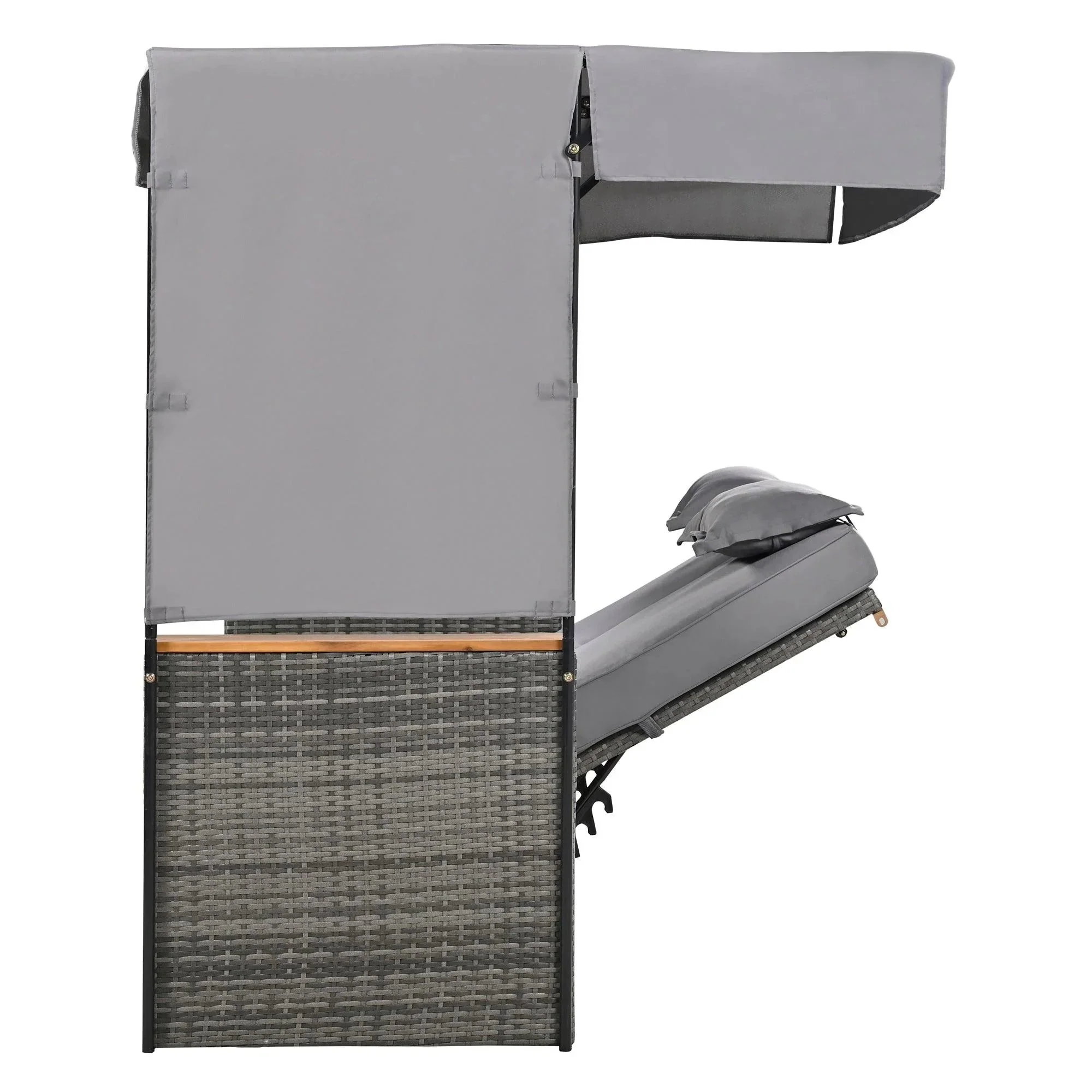 Parrot Uncle 2-Piece Outdoor Rattan Daybed with Bench Lounge Roof Set and Cushions for Poolside, Backyard and Garden - Image 34