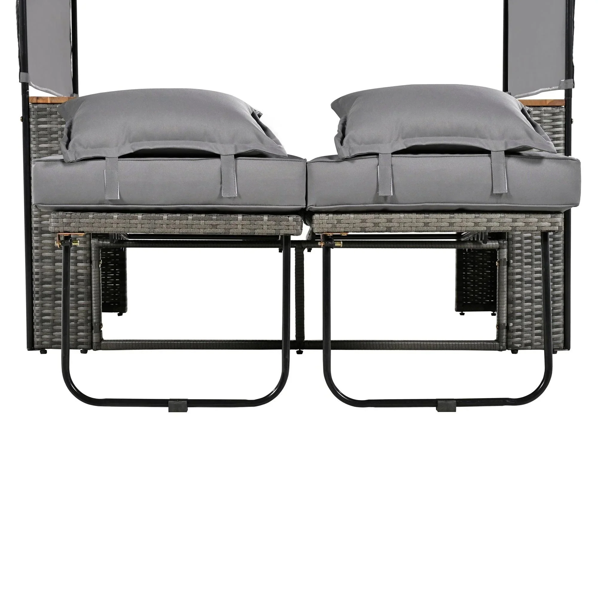 Parrot Uncle 2-Piece Outdoor Rattan Daybed with Bench Lounge Roof Set and Cushions for Poolside, Backyard and Garden - Image 37