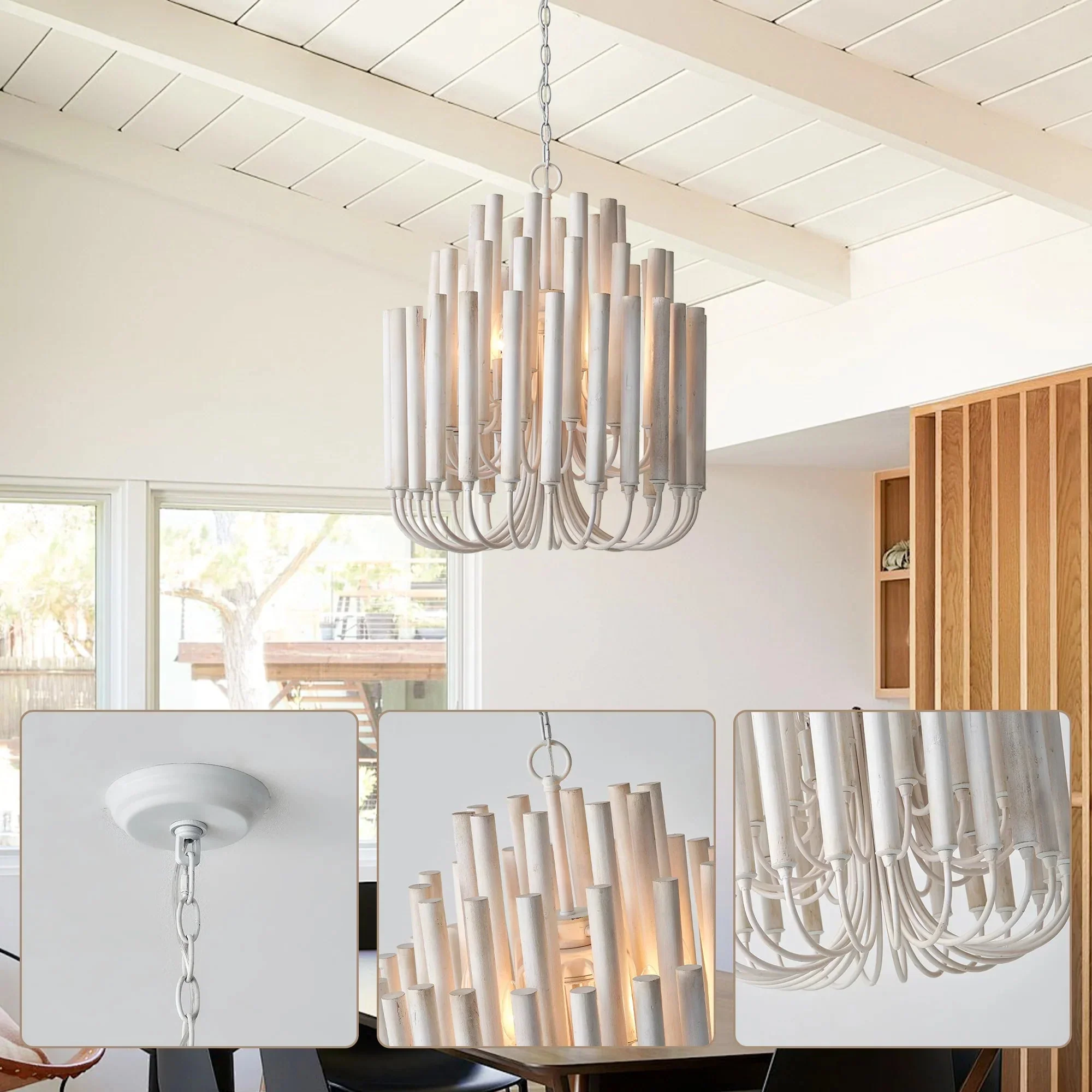 Parrot Uncle 20-Inch Borg 5-Light White Wooden Chandelier (BBD3015) - Image 4