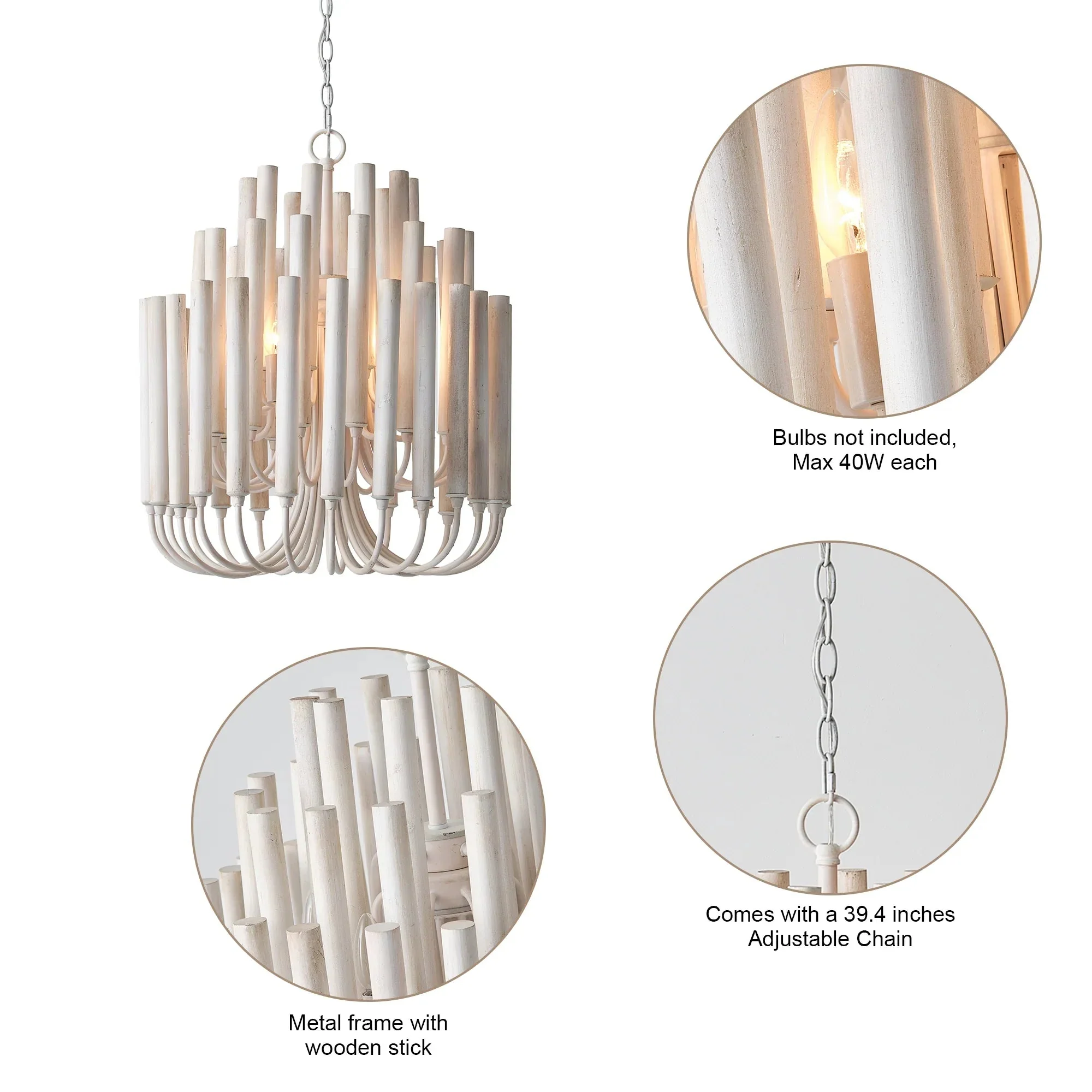 Parrot Uncle 20-Inch Borg 5-Light White Wooden Chandelier (BBD3015) - Image 5