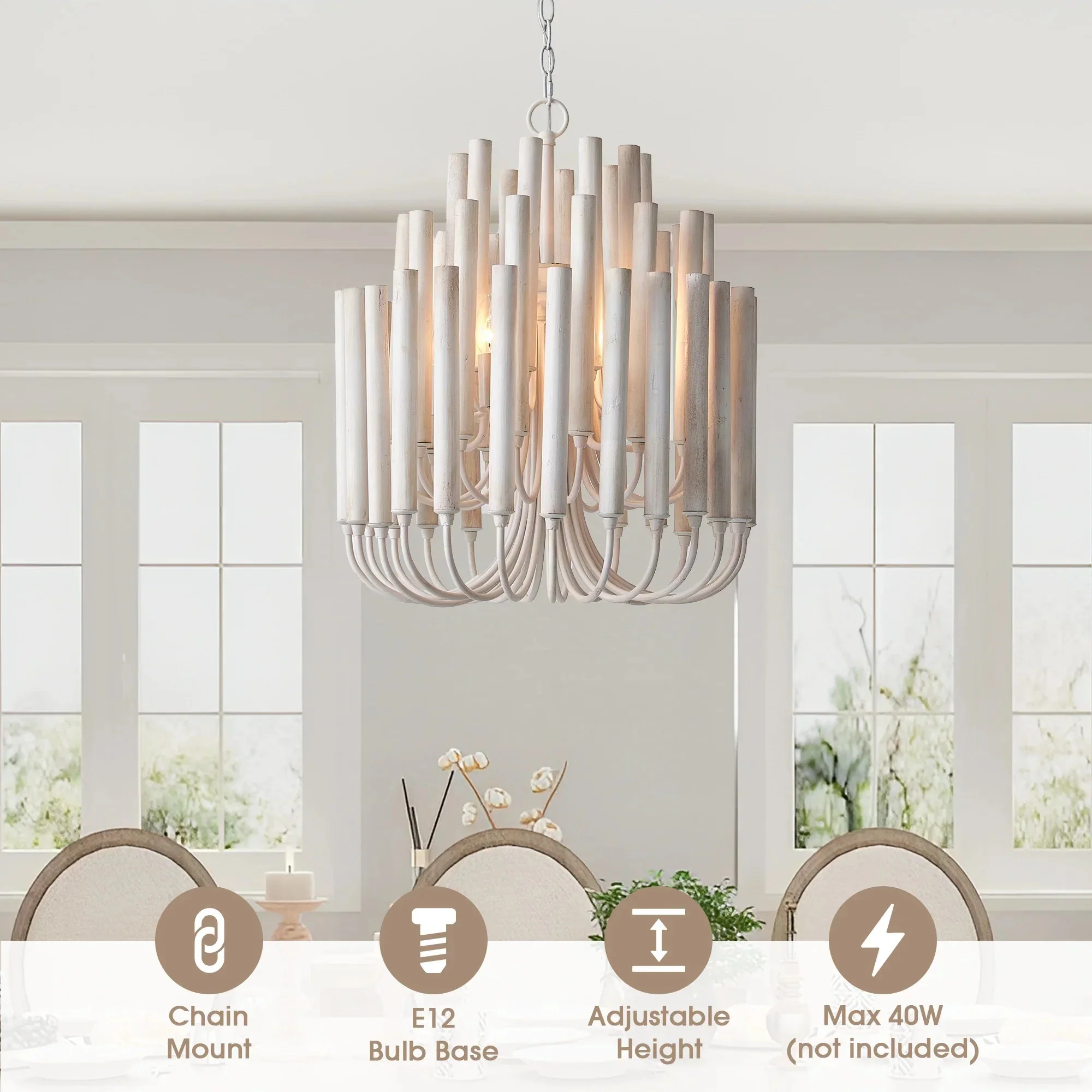 Parrot Uncle 20-Inch Borg 5-Light White Wooden Chandelier (BBD3015) - Image 7