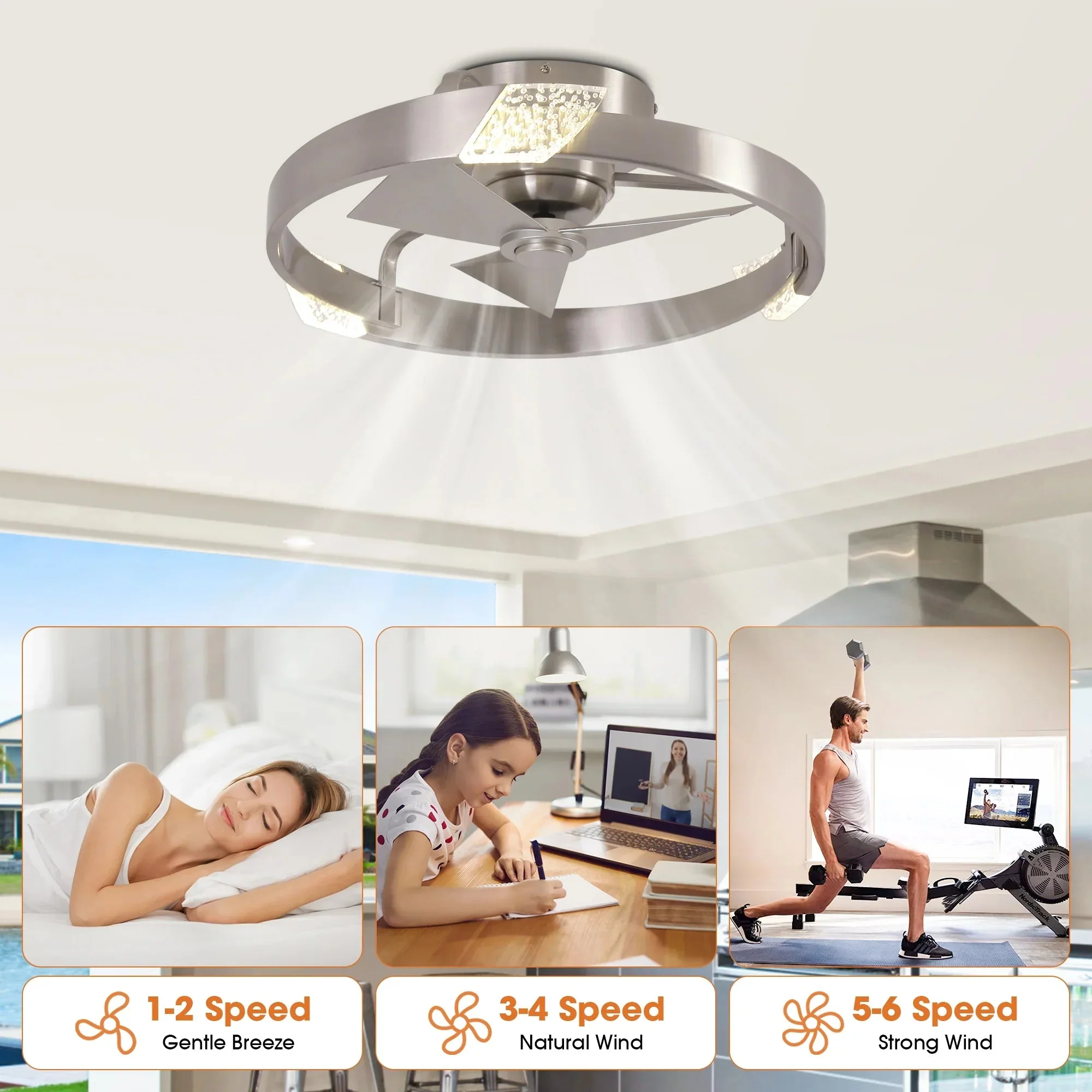 Parrot Uncle 20-Inch Hazel Satin Nickel Flush Mount LED Ceiling Fan with Remote Control (F3009) - Image 10