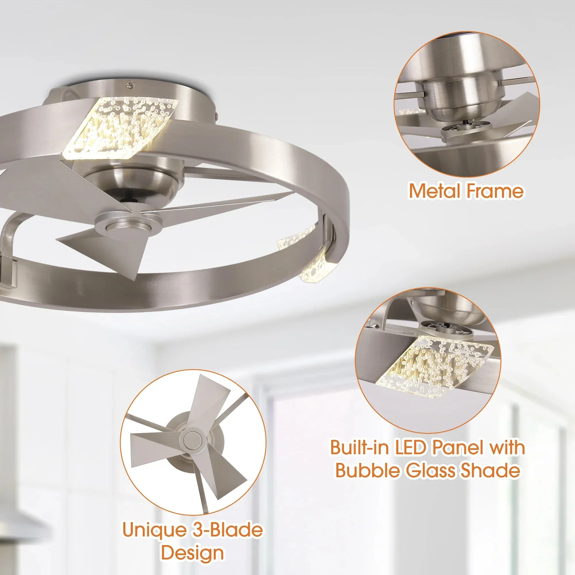Parrot Uncle 20-Inch Hazel Satin Nickel Flush Mount LED Ceiling Fan with Remote Control (F3009) - Image 9