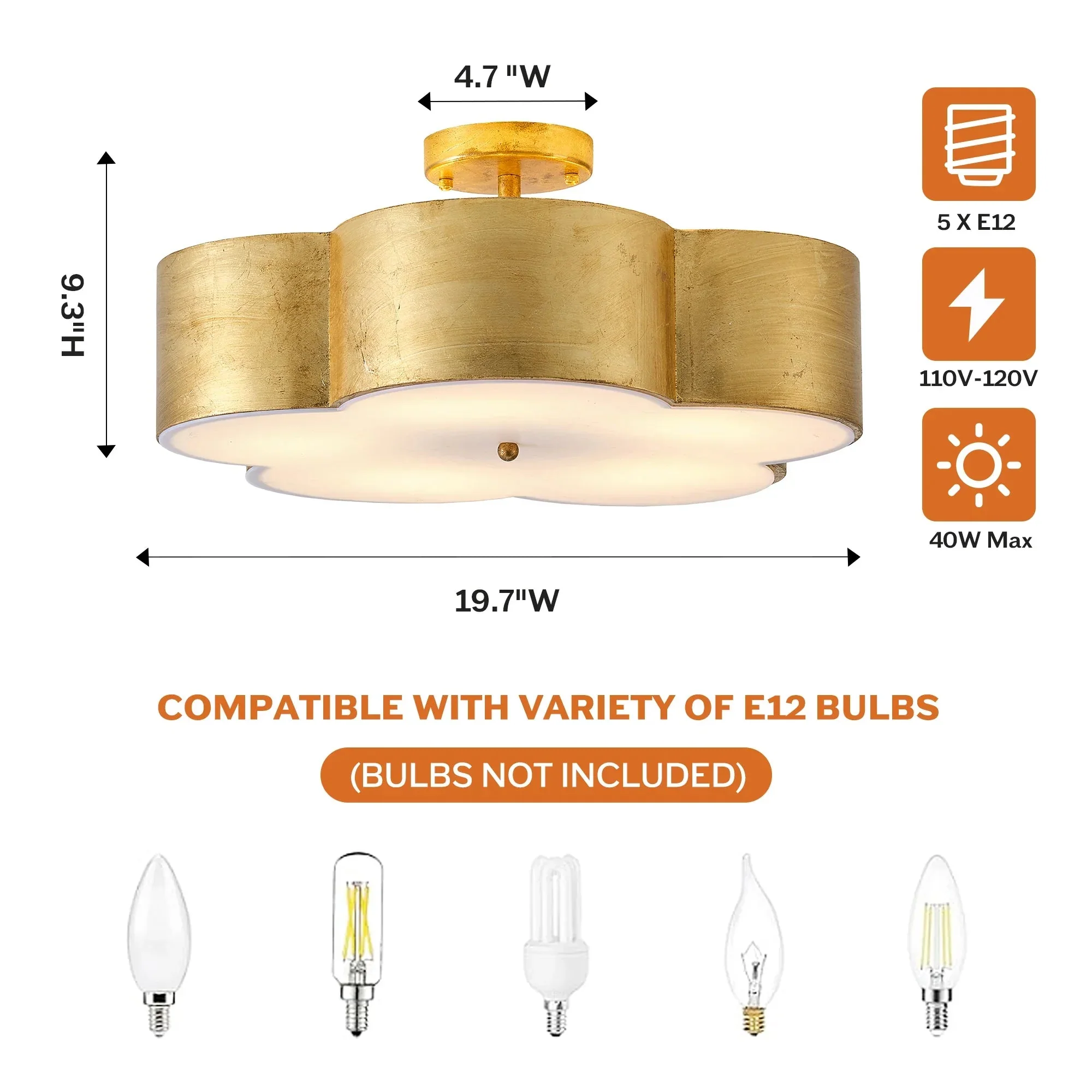 Parrot Uncle 20-Inch Joyce 5-Light Vintage Golden Semi-Flush Mount Ceiling Light (BBC3004) - Image 7